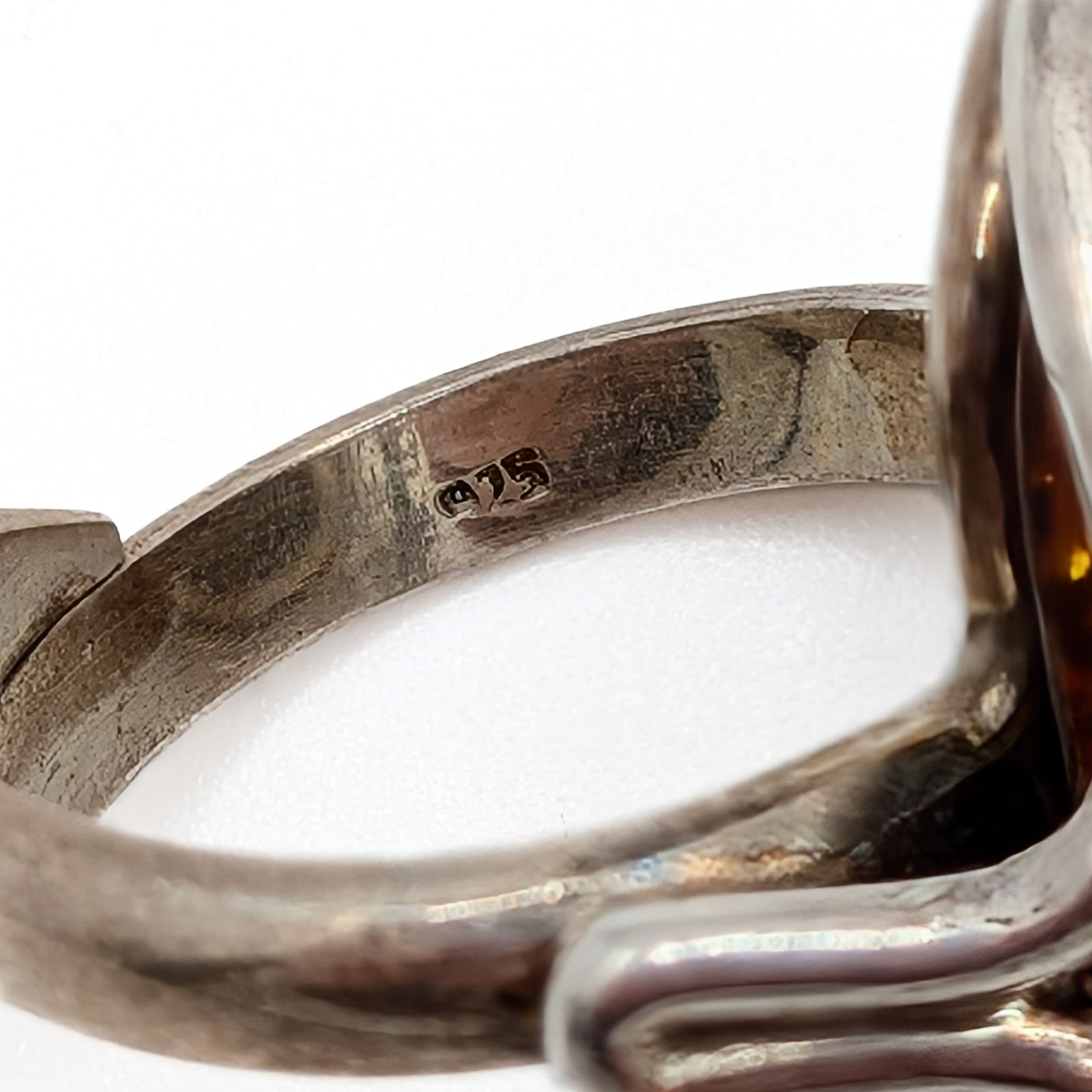 Sterling Silver Amber Wrapped Adjustable Ring - 4