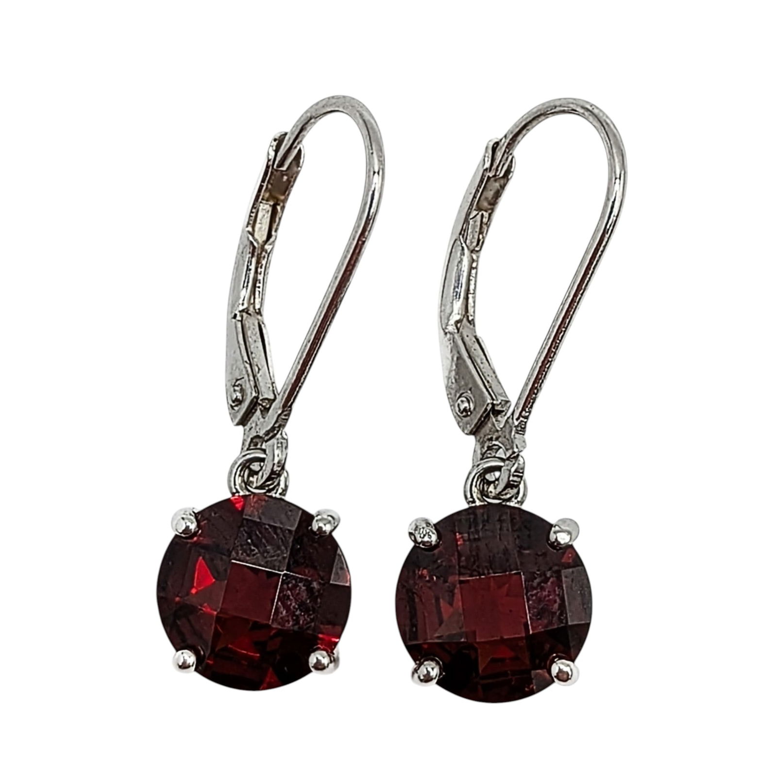 Signed Sterling Silver Garnet Briolette Cut Drop Earrings: Signed Sterling Silver, Garnet Briolette Cut Round Drop Dangle Earrings. Signed YGI 925 China. 3g