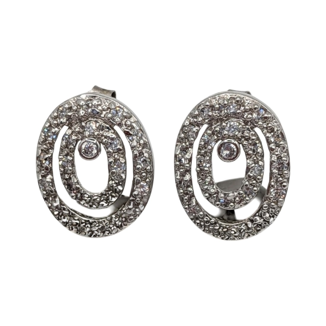 Signed Sterling Silver Rhinestone Oval Halo Stud Earrings: Signed Sterling Silver, Clear Rhinestone Oval Halo Stud Earrings. Signed M 925. 3.1g