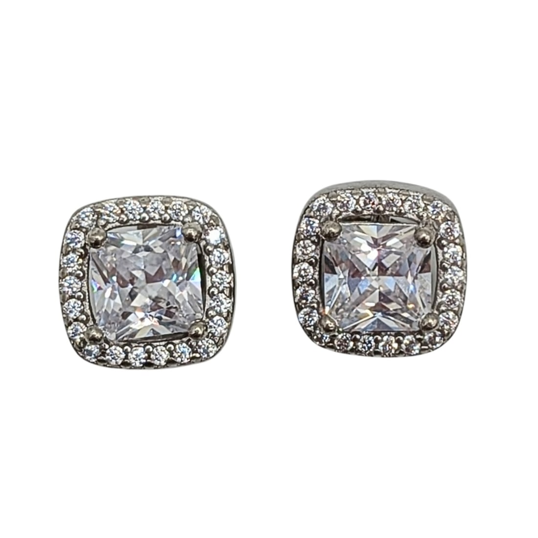 Sterling Silver CZ Halo Stud Earrings (1 of 5)