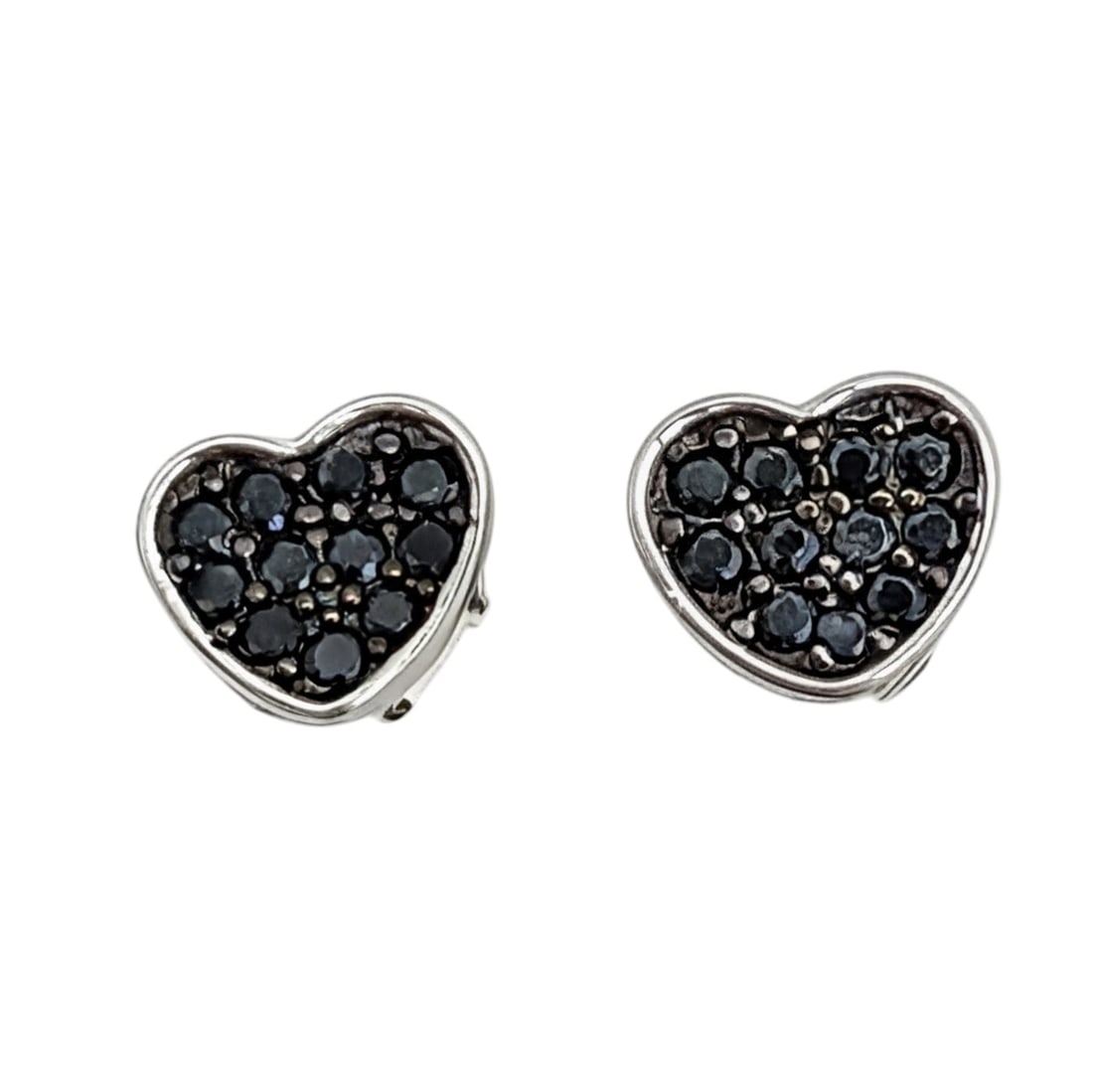 Signed Sterling Silver CZ Pave Set Heart Stud Earrings: Signed Sterling Silver, Black CZ Pave Set Heart Stud Earrings. Signed YGI 925 CN. 1.2g
