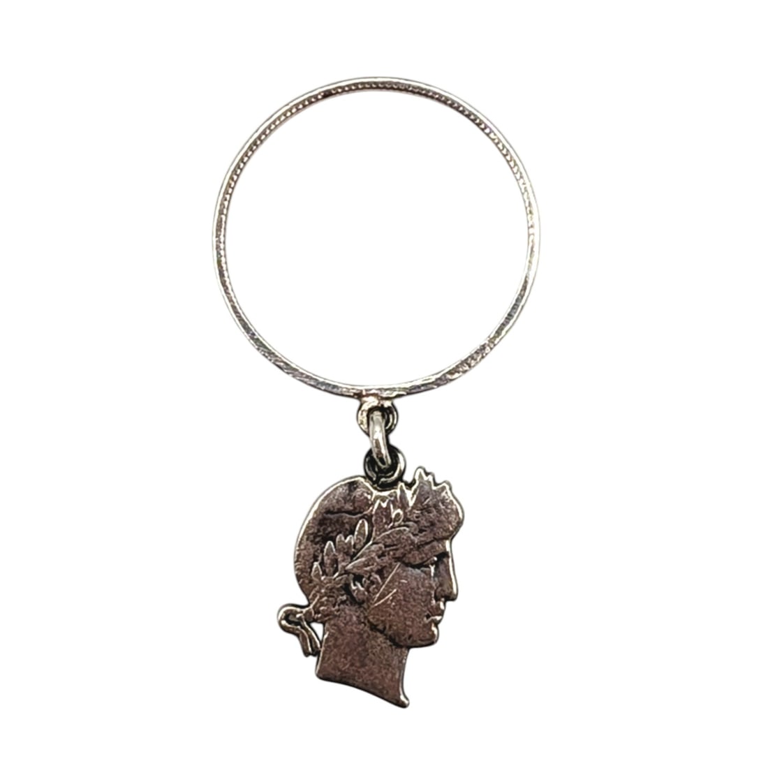 Victorian Sterling Silver Engraved Dangle Barber Dime Ring (1 of 5)