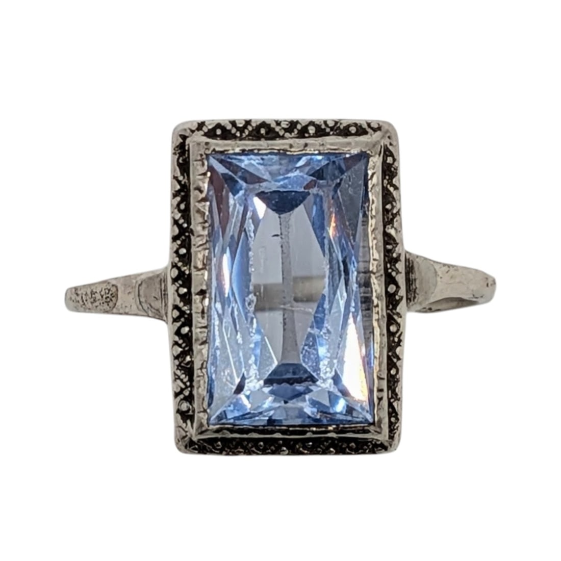 Antique European Sterling Silver Blue Paste Emerald Cut Ring (1 of 3)