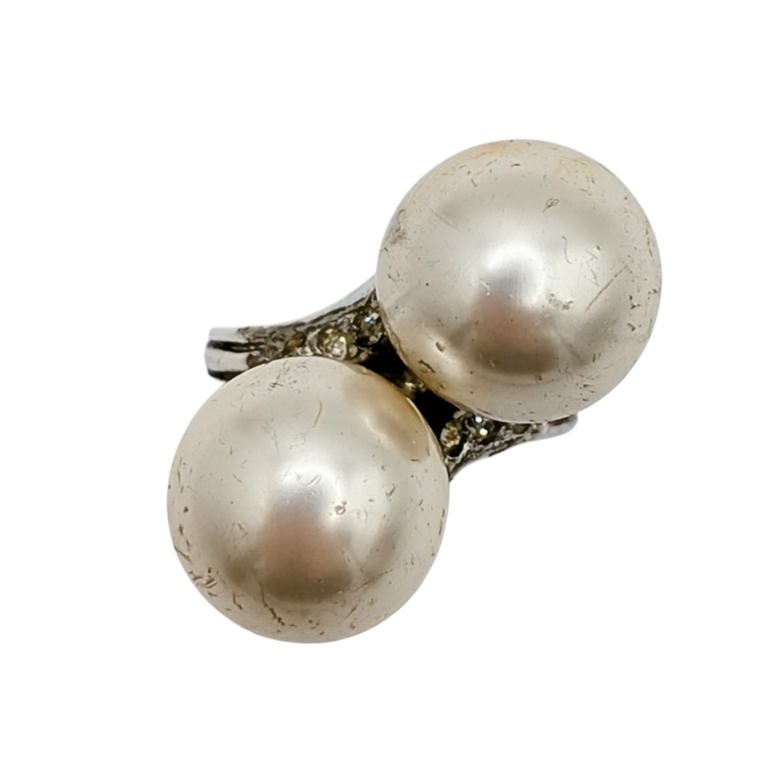 Vintage Sterling Silver Faux Pearl Rhinestone Costume Ring (1 of 3)