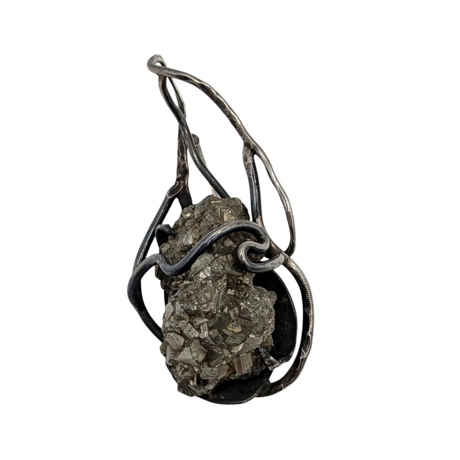 Handmade Sterling Silver Pyrite Gold Rush Brooch/Pendant: Handmade Sterling Silver, Pyrite Gold Rush Brooch/Pendant. Unsigned. 50.3g