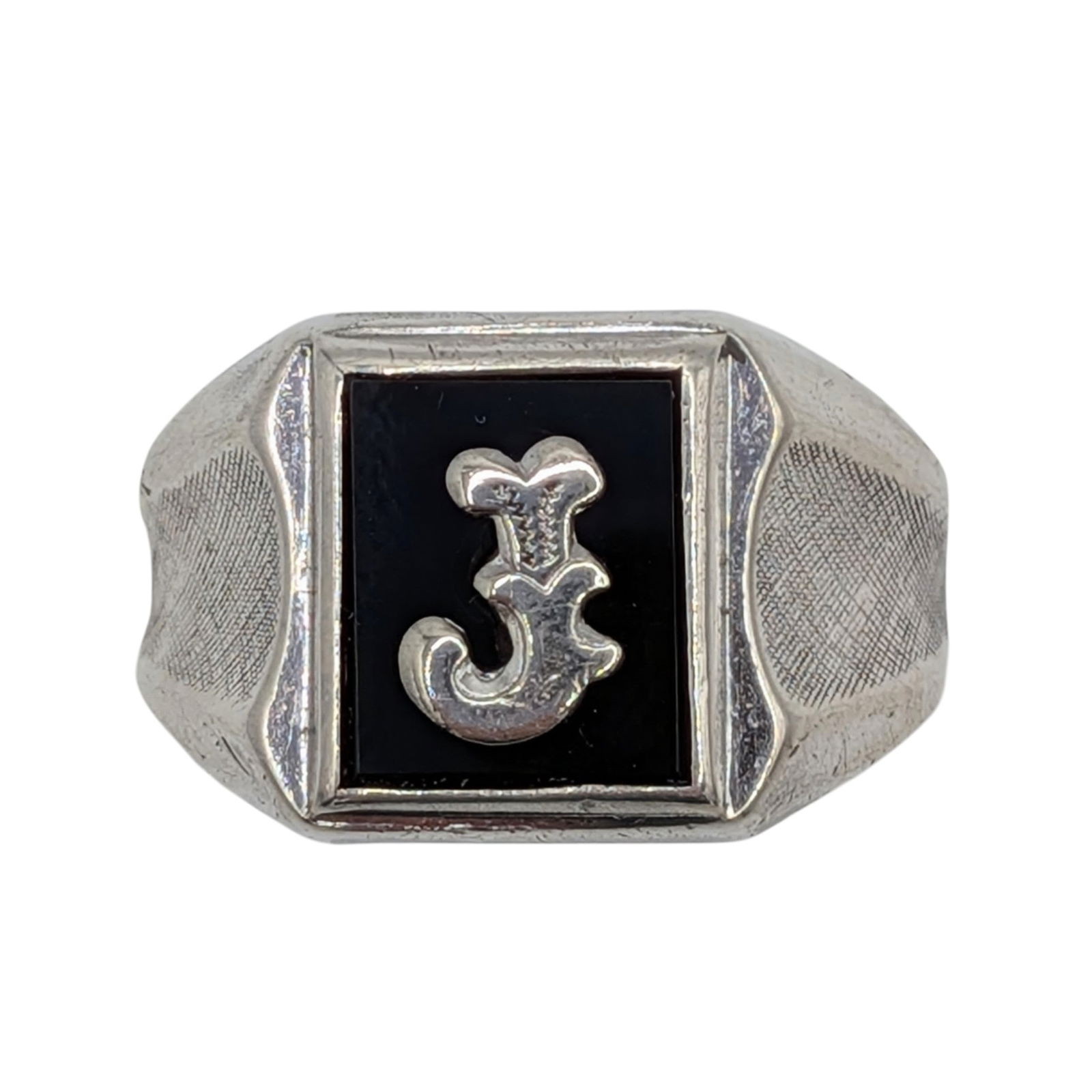 Park Lane Sterling Silver Onyx J Signet Ring: Park Lane Sterling Silver, Onyx J Signet Ring. Size 11.25, Signed Sterling ParkLane. 7.7g