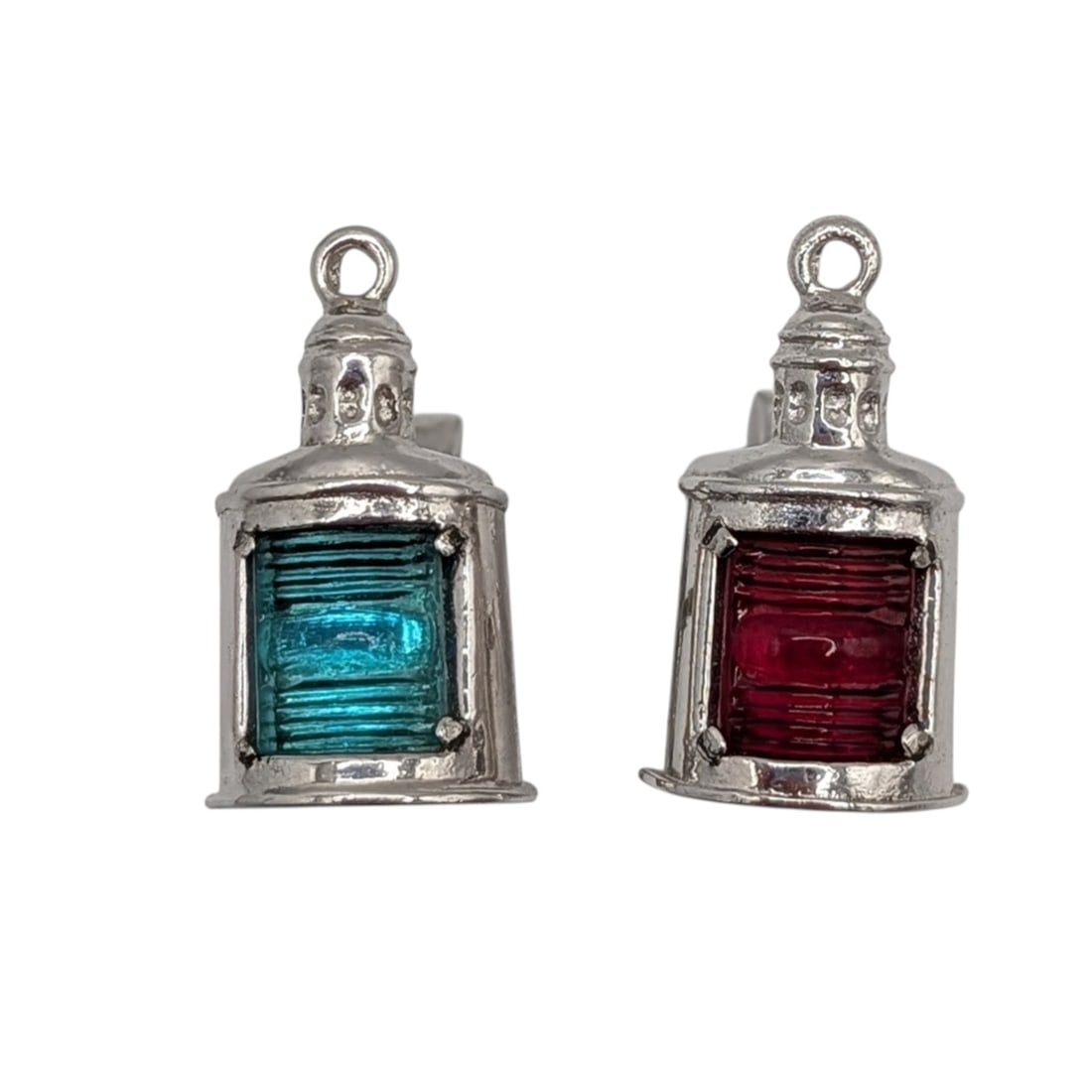 His Lordship NYC Sterling Silver Glass Lantern Cufflinks: His Lordship NYC Sterling Silver, Red/Green Glass Lantern Cufflinks. Signed His Lordship NYC Ster Pat 2472958. 13.3g