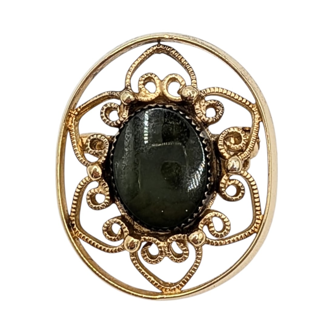 Wells Gold Over Sterling Silver Jade Filigree Brooch: Wells Vintage Sterling Silver, Jade Filigree Floral Brooch. Signed Wells Ster. 3.2g