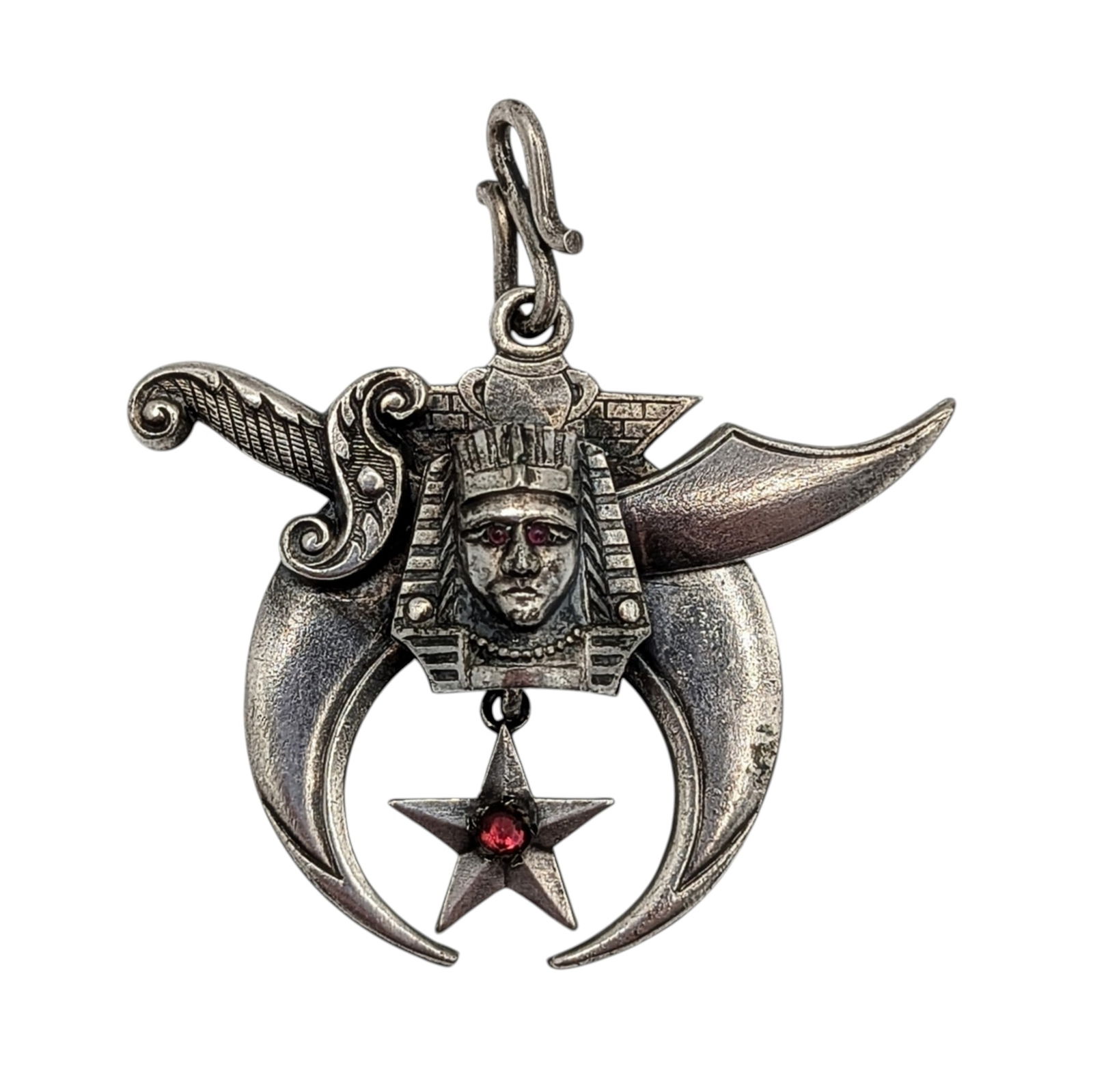 Vintage Sterling Silver Rhinestone Masonic Shriner Pendant: Vintage Sterling Silver, Rhinestone Masonic Shriner Moveable Sword Pendant. Signed Pat Nov 1906. 8.7g