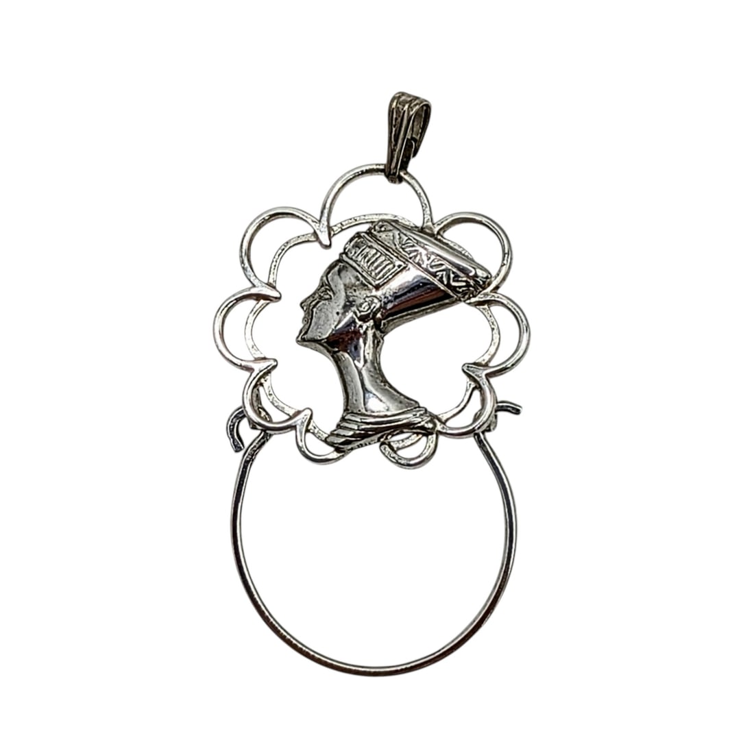 Signed Sterling Silver Egyptian Revival Charm Holder Pendant: Signed Vintage Sterling Silver Egyptian Revival Pharaohs Head Charm Holder Pendant. Signed Sterling B-Step. 1.4g