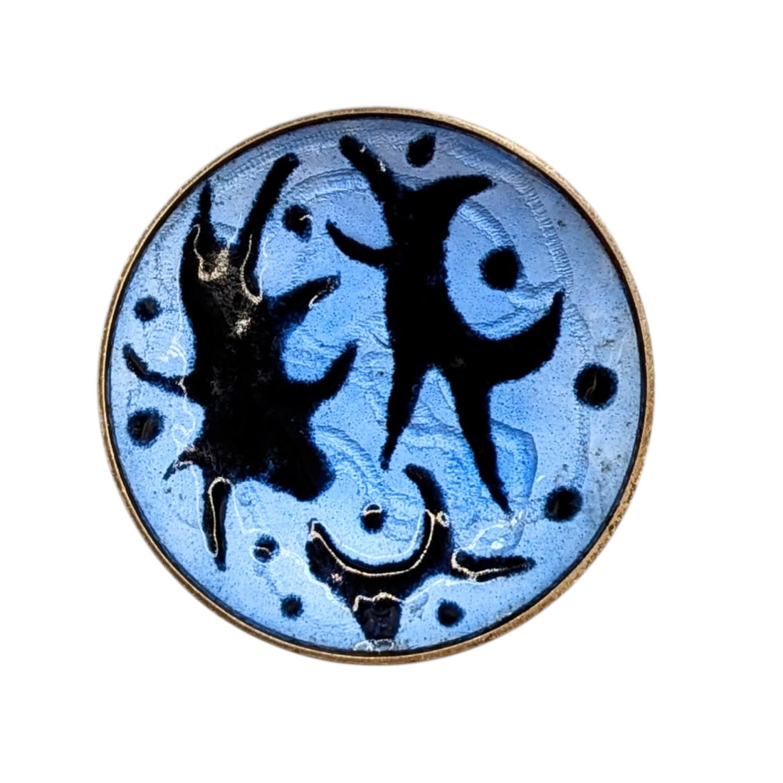 Oystein Balle Gold Over Silver Enamel Modernist Earring: Oystein Balle Gold Over Sterling Silver, Blue Enamel Modernist Disc Earring. AS IS 1 earring. Signed Balle 925. 5.1g