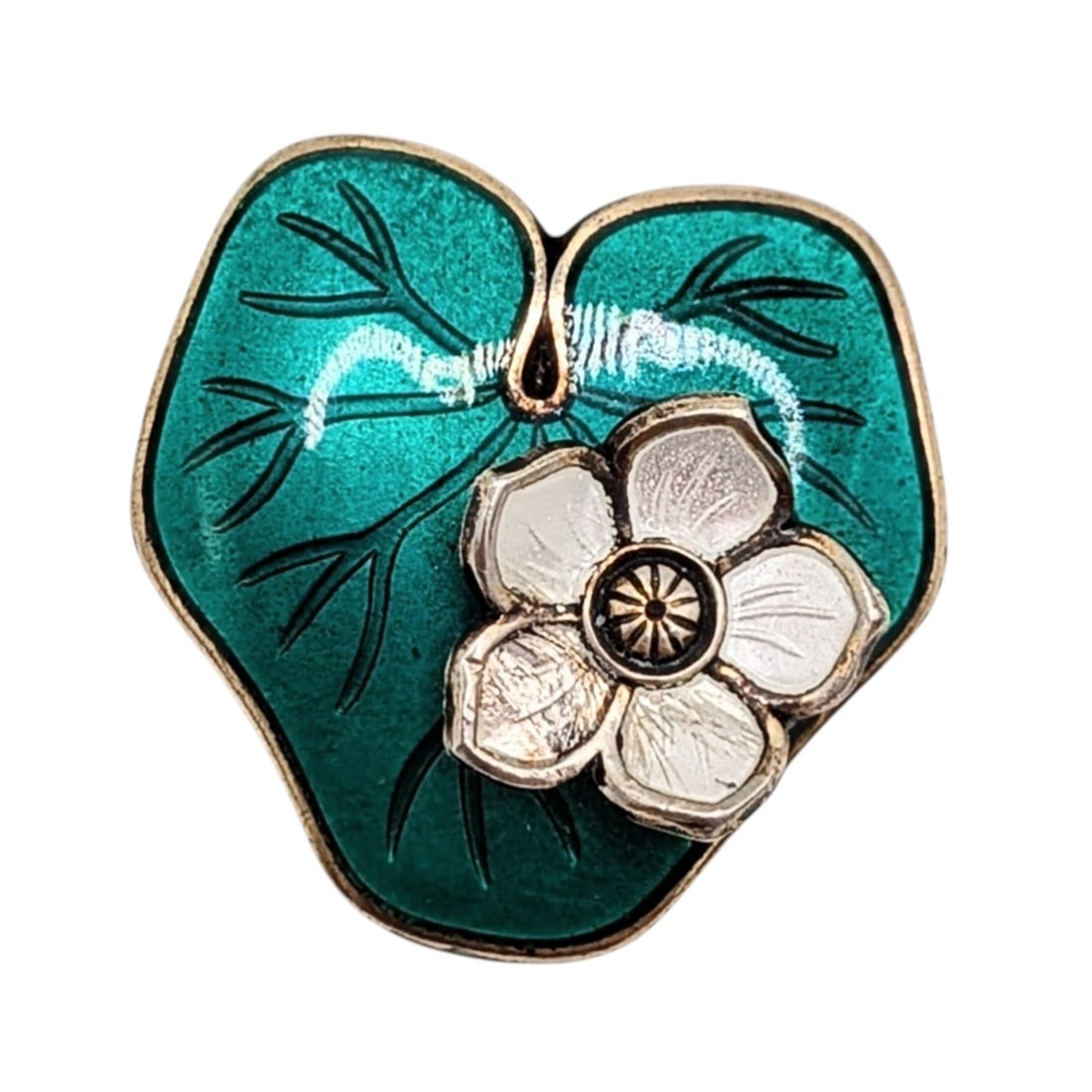 David Andersen Norwegian Gold Over Silver Guilloche Enamel Lily Pad Brooch (1 of 4)