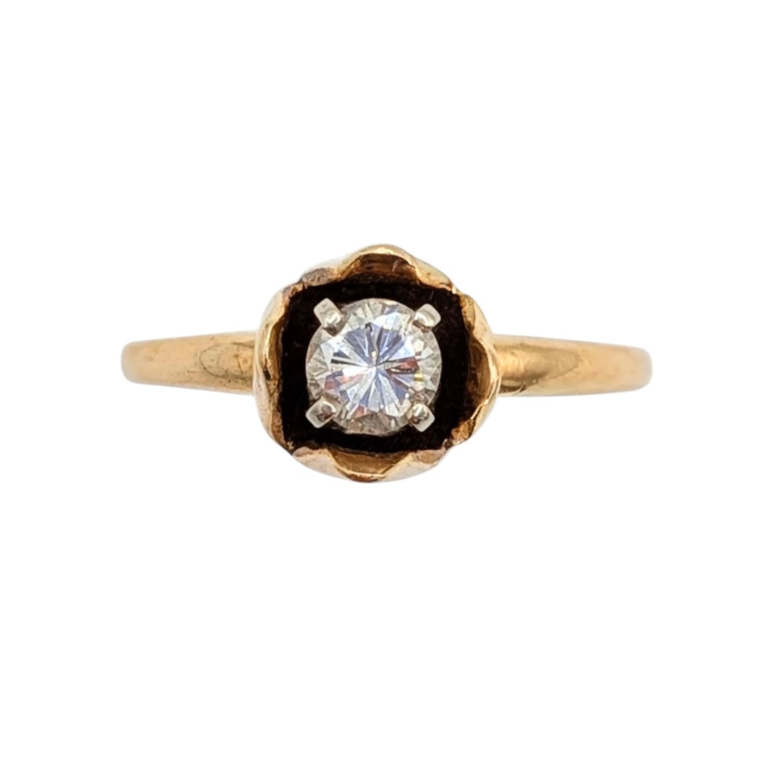 Vintage 14KT Yellow Gold Diamond Flower Solitaire Ring (1 of 3)