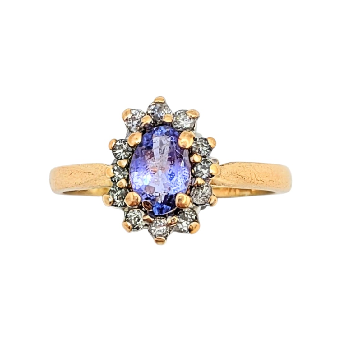 Signed 14KT Yellow Gold Diamond Tourmaline Halo Ring (1 of 4)