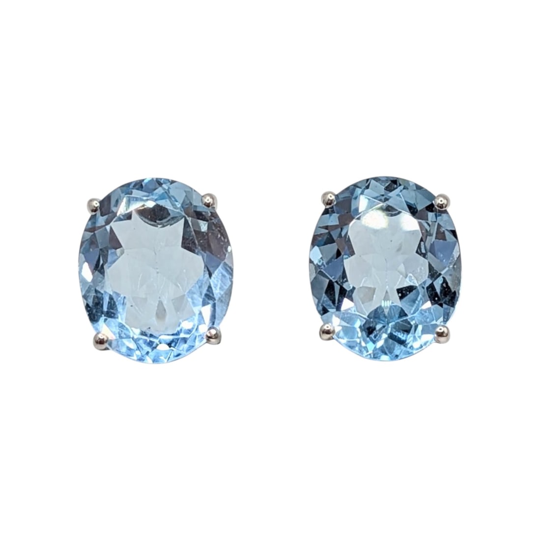 Signed 14KT White Gold Topaz Oval Stud Earrings (1 of 4)