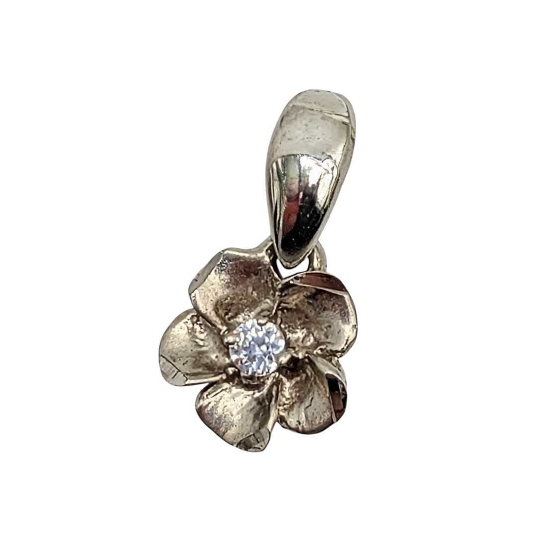 Signed 14KT White Gold Diamond Flower Pendant (1 of 4)