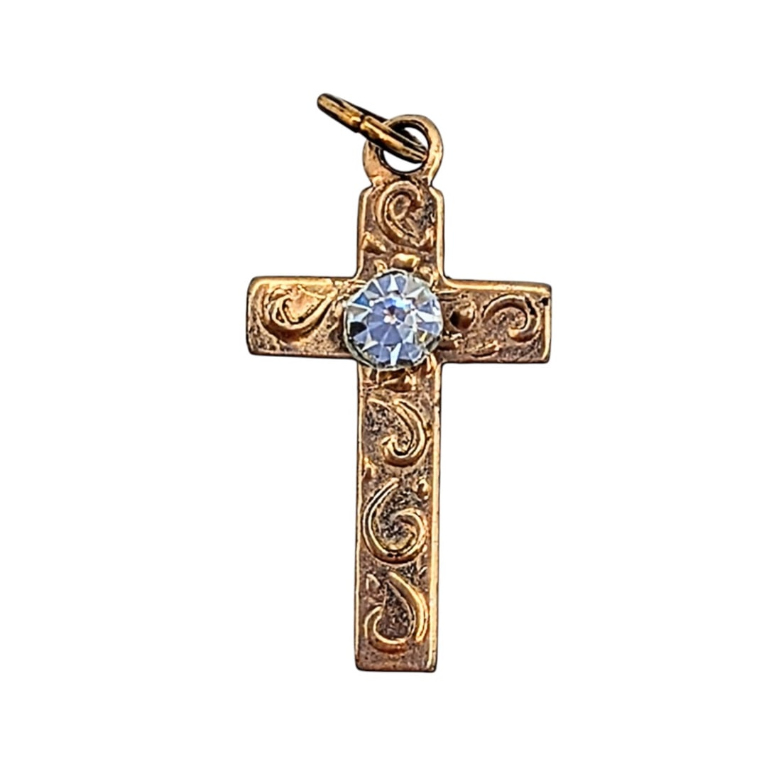 Antique Gold Filled Rhinestone Pressed Cross Pendant (1 of 3)