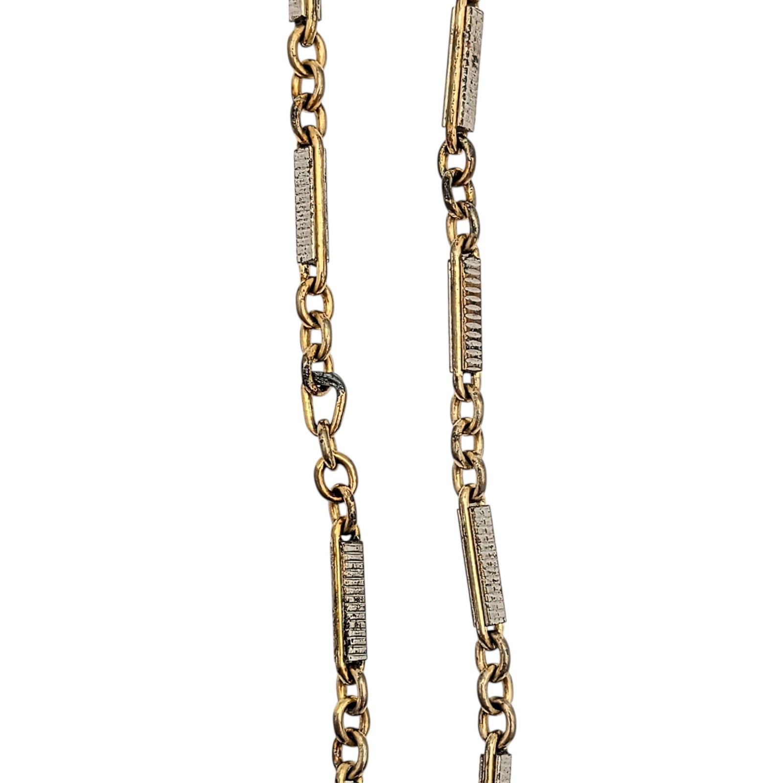 Antique Gold Filled Sterling Silver Textured Pocket Watch Chain: Antique Gold Filled, Sterling Silver Textured Pocket Watch Chain. 13in Length. Signed Silver. 6g