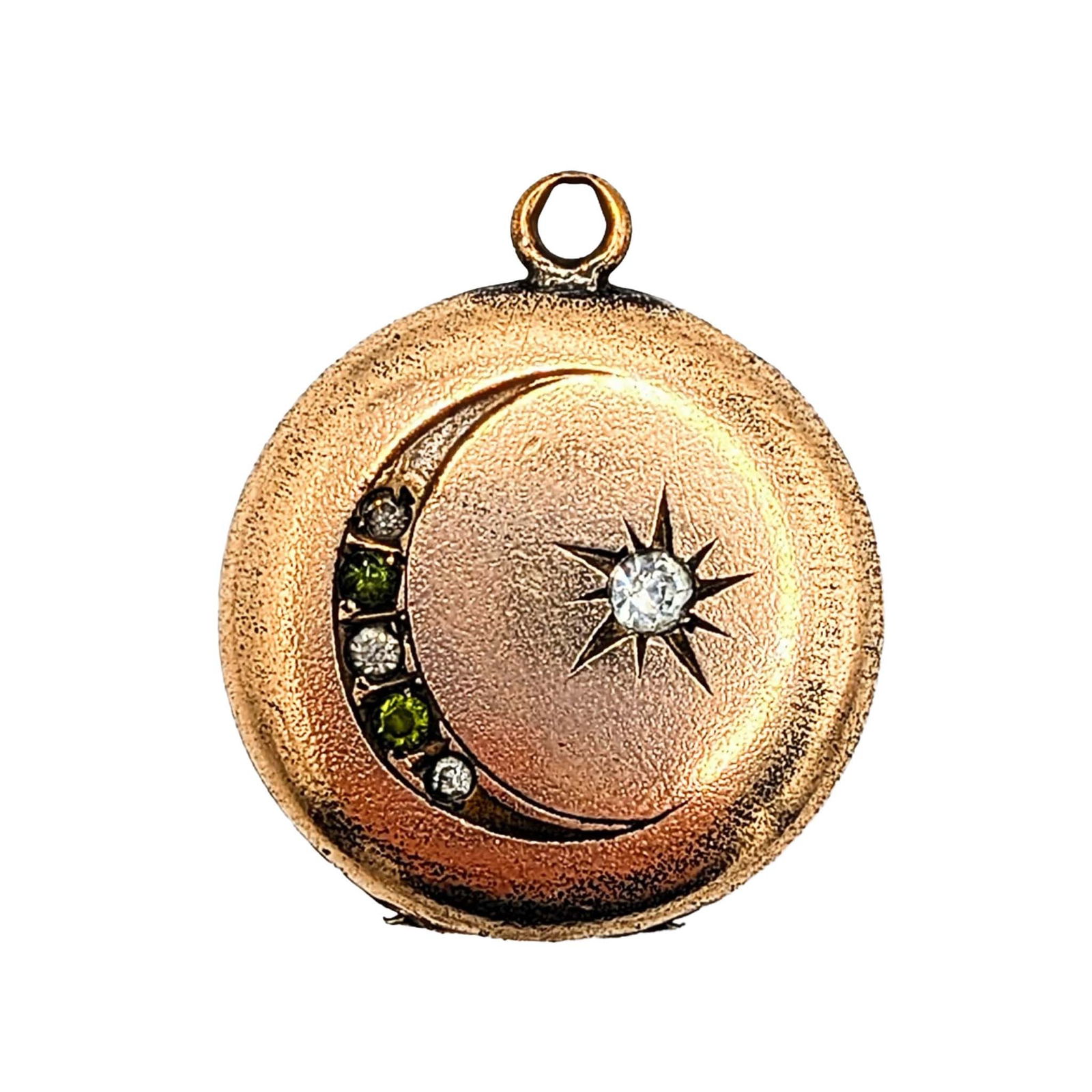 Victorian Gold Filled Paste Hand Engraved Celestial Moon Locket: Victorian Gold Filled, Paste Stones Hand Engraved Celestial Moon Locket. Unsigned. 6.1g