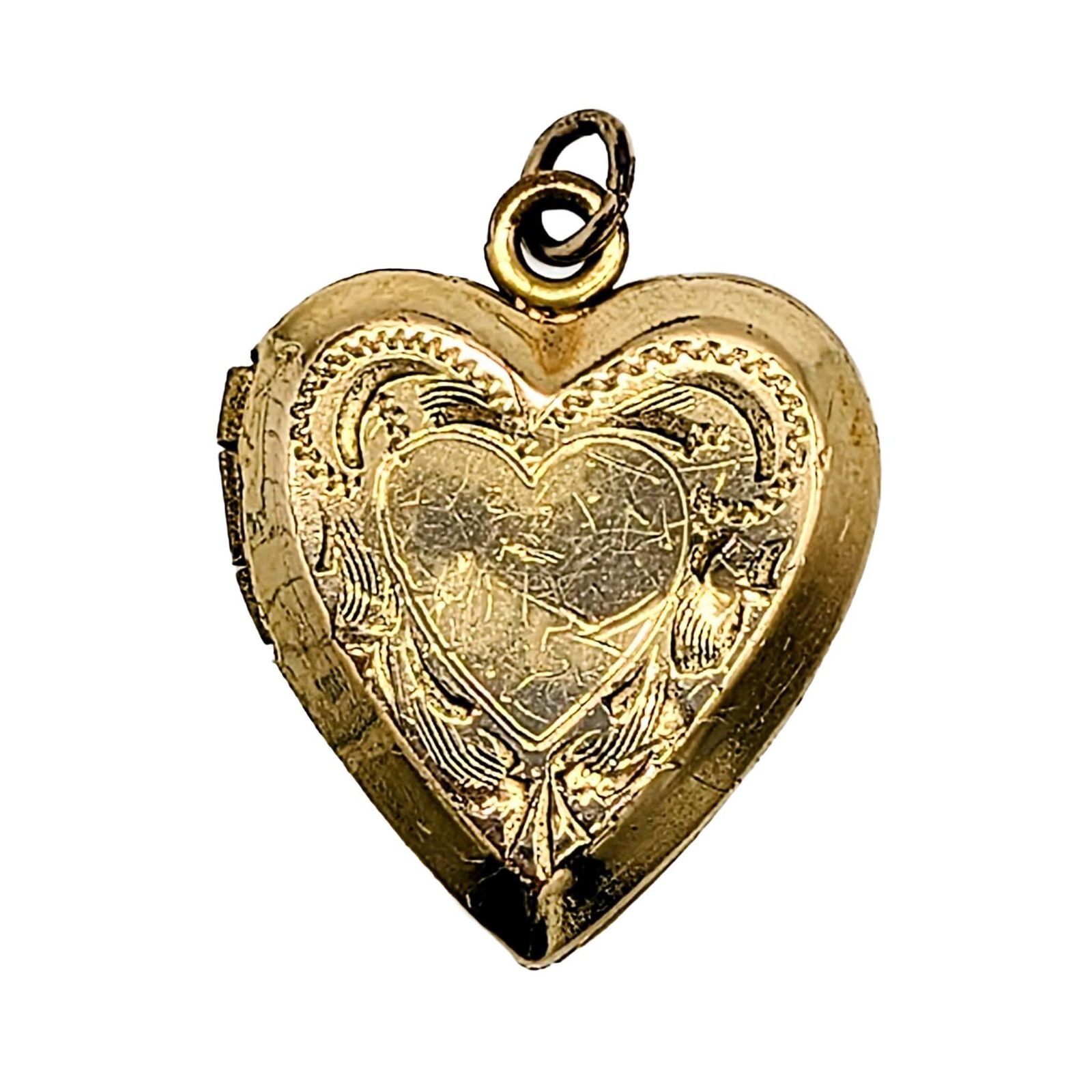 Vintage Gold Filled Engraved Heart Locket: Vintage Gold Filled Engraved Heart Locket. Signed 1/20 12KT GF. 1.5g