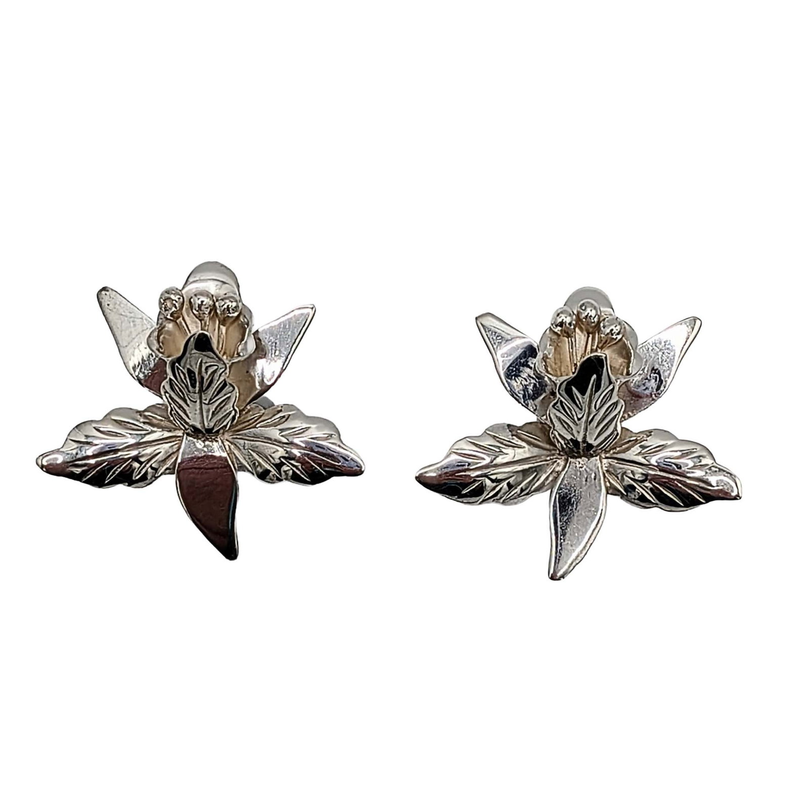 Signed Taxco Mexico Sterling Silver Orchid Screw Back Earrings: Signed Taxco Mexico Sterling Silver Orchid Screw Back Earrings. Signed Taxco 925 Mexico AS. 8.3g