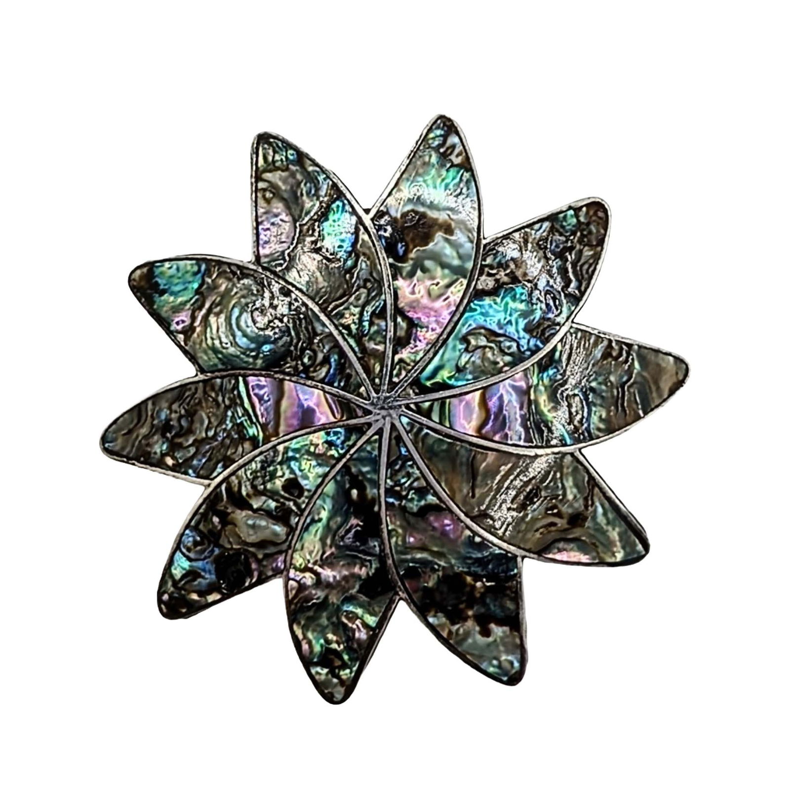 Signed Taxco Mexico Sterling Silver Abalone Inlay Floral Brooch: Signed Taxco Mexico Sterling Silver, Abalone Inlay Floral Brooch. Signed Mexico EMH Taxco. 5.1g