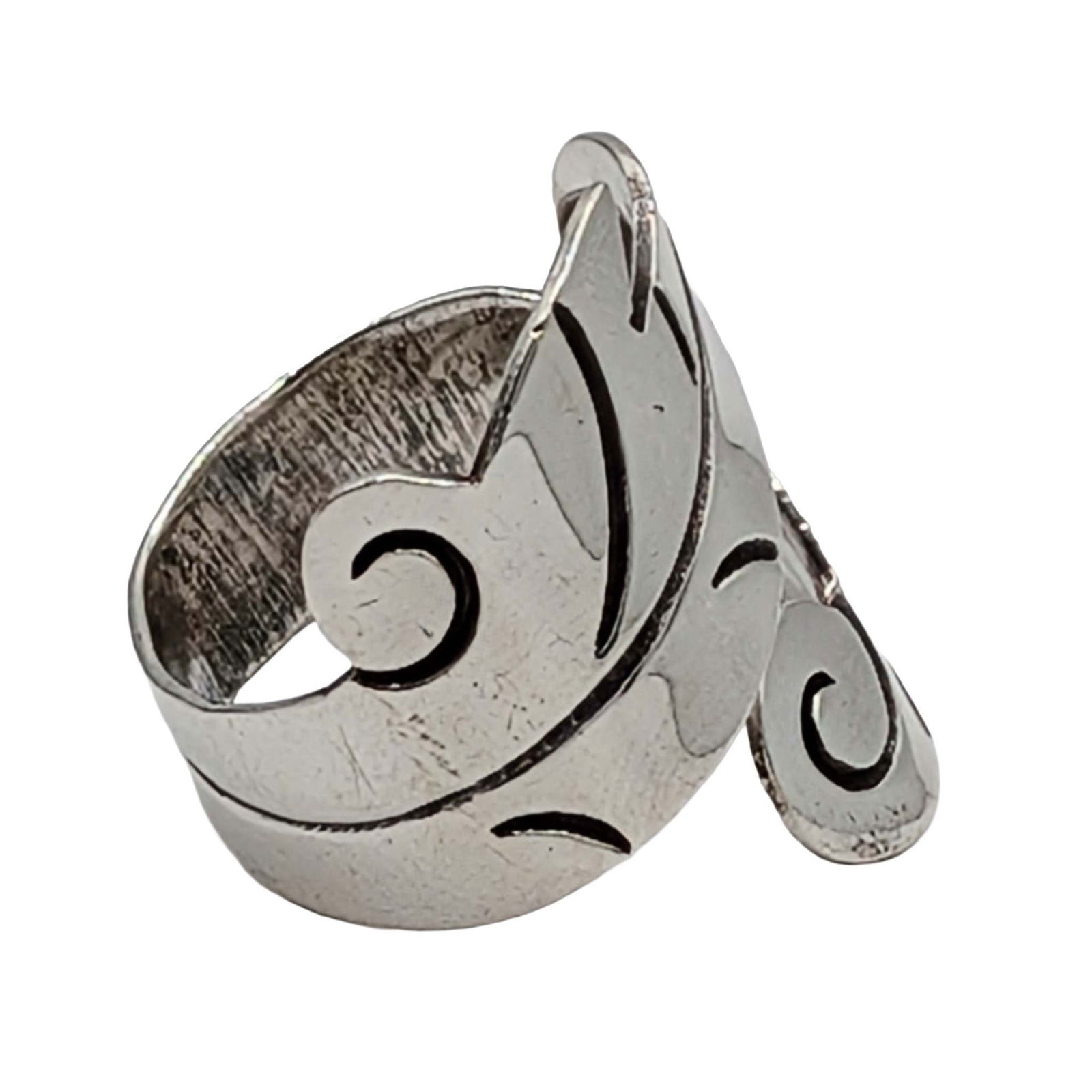 Signed Mexican Sterling Silver Adjustable Leaf Wrap Ring - 2