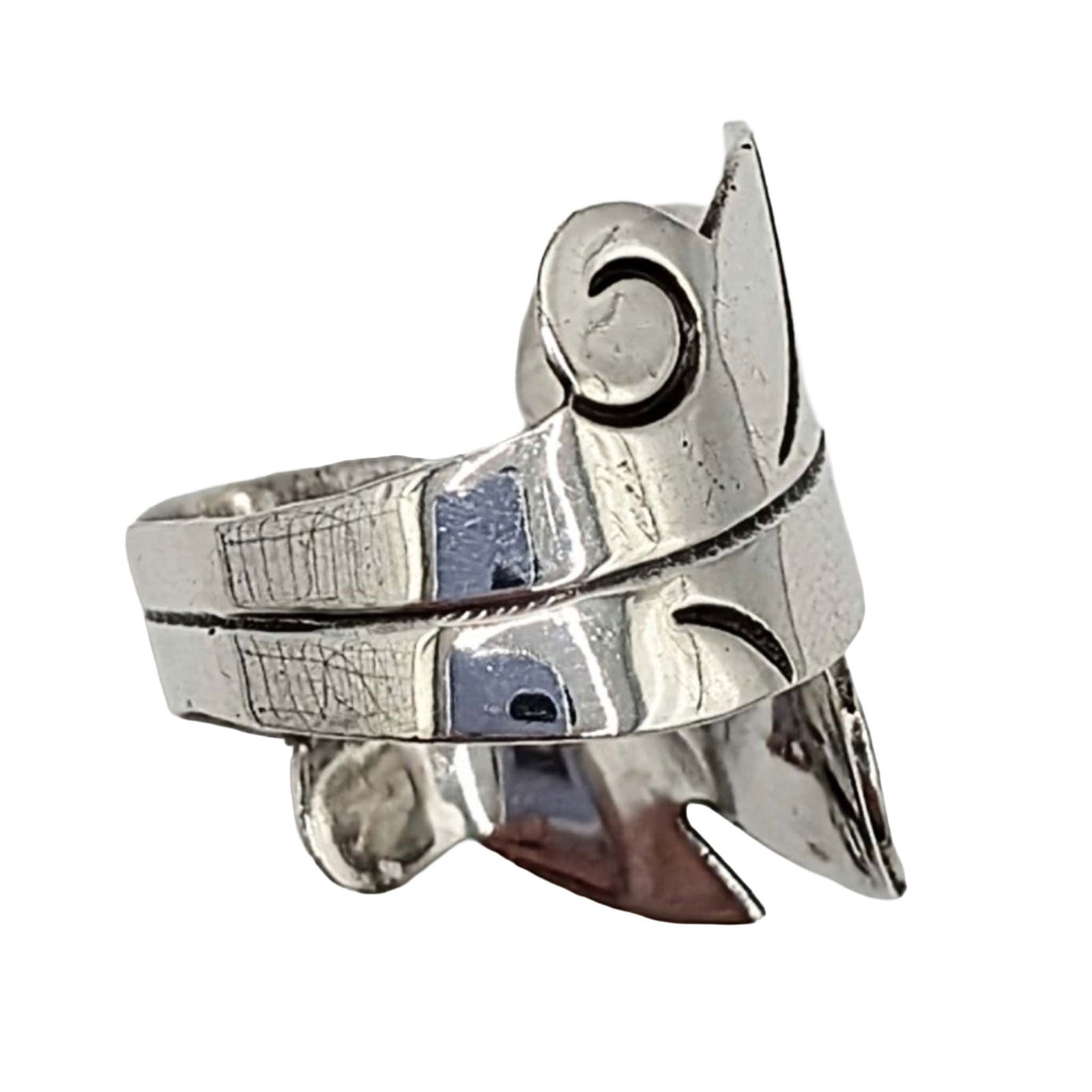 Signed Mexican Sterling Silver Adjustable Leaf Wrap Ring - 3