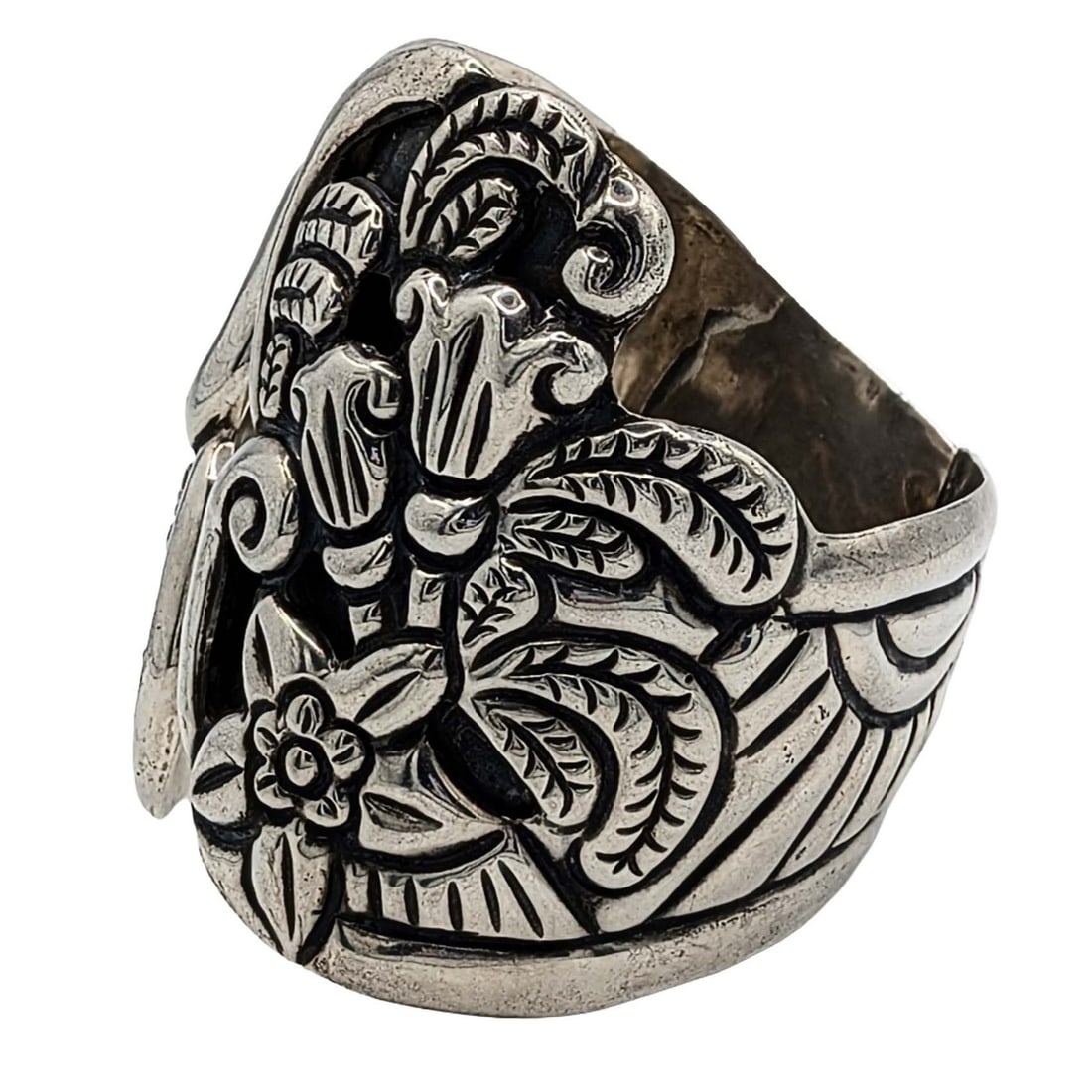 Signed Mexican Sterling Silver Repousse Hinged Cuff Bracelet (1 of 6)