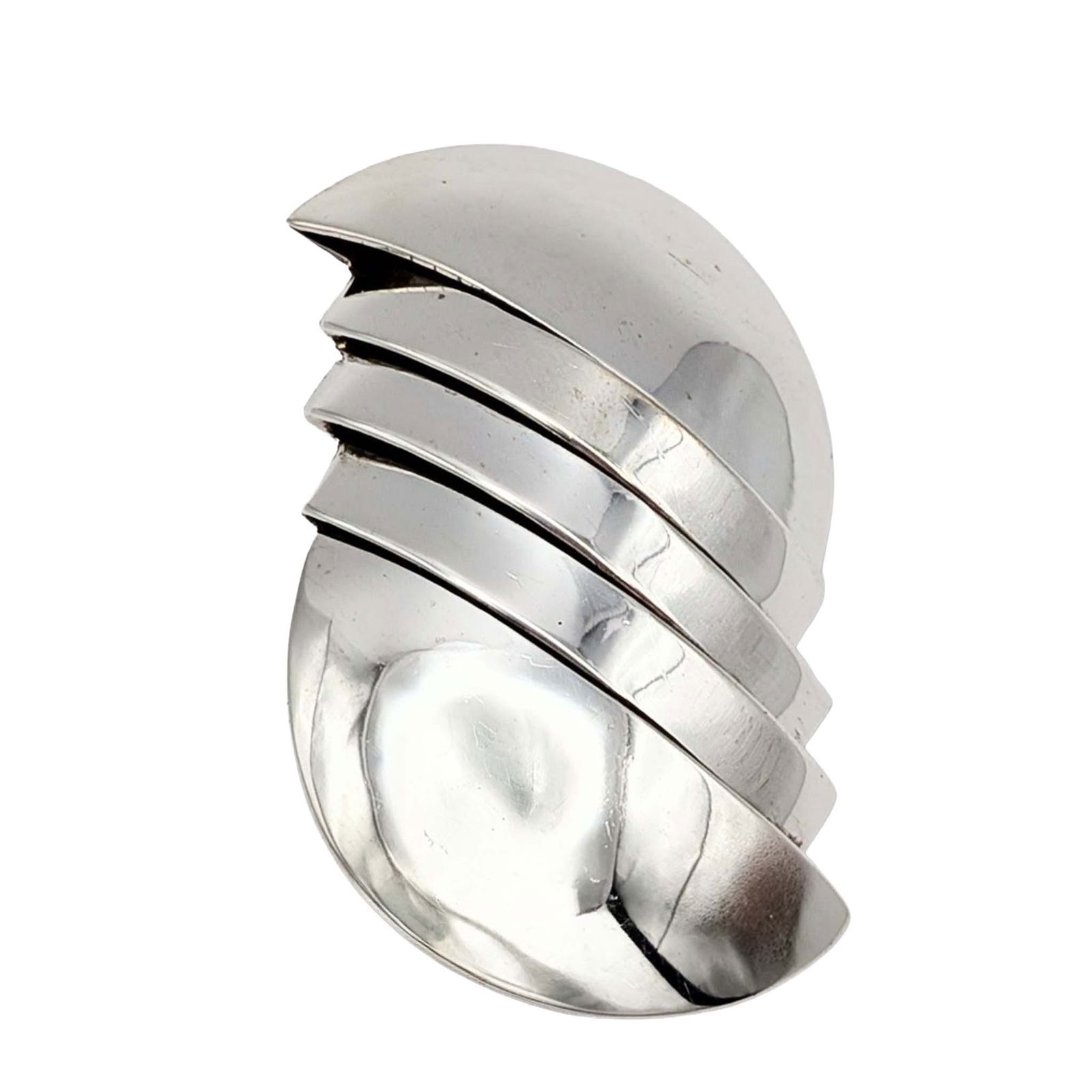 Signed Mexican Sterling Silver Modernist Brooch: Signed Mexican Sterling Silver Modernist Sculptural Brooch. Signed 925 Mexico TM-140. 14.6g