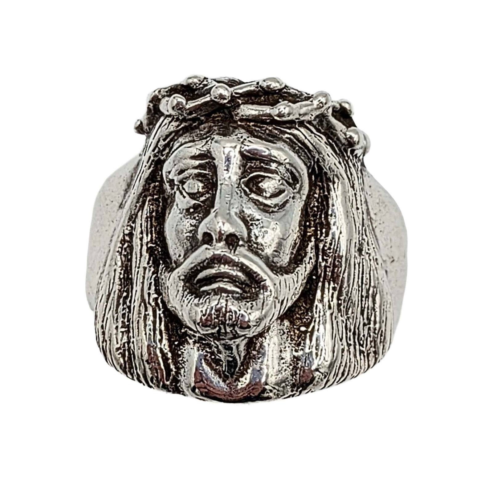 Signed Mexican Sterling Silver Jesus Head Ring: Signed Mexican Sterling Silver Jesus Head Ring. Size 10.5. Signed 925 Mexico TV-47. 16.5g