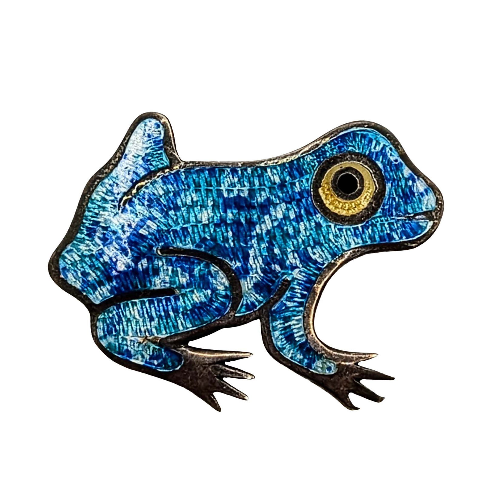 Jeronimo Fuentes Mexican Sterling Silver Guilloche Enamel Frog Brooch: Jeronimo Fuentes Mexican Sterling Silver, Guilloche Enamel Frog Brooch. Signed Sterling Made in Mexico 925 JF 20 70 eagle. 5.9g