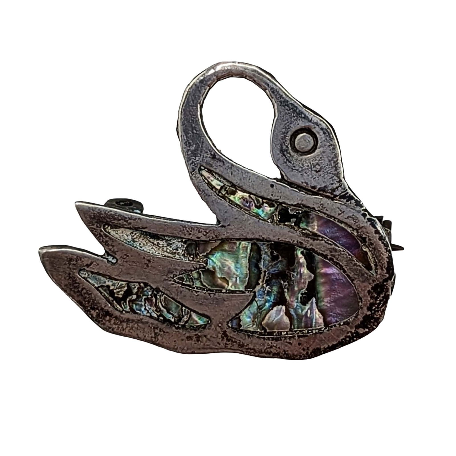 Signed Taxco Mexico Sterling Silver Abalone Inlay Swan Brooch: Signed Taxco Mexico Sterling Silver, Abalone Inlay Swan Brooch. Signed Sterling Taxco 925 TLA. 3.1g