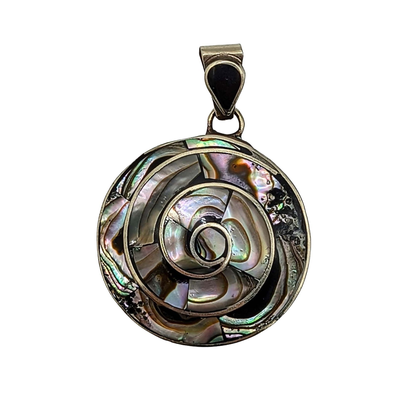 Mexican Sterling Silver Abalone Inlay Swirl Drop Pendant (1 of 3)