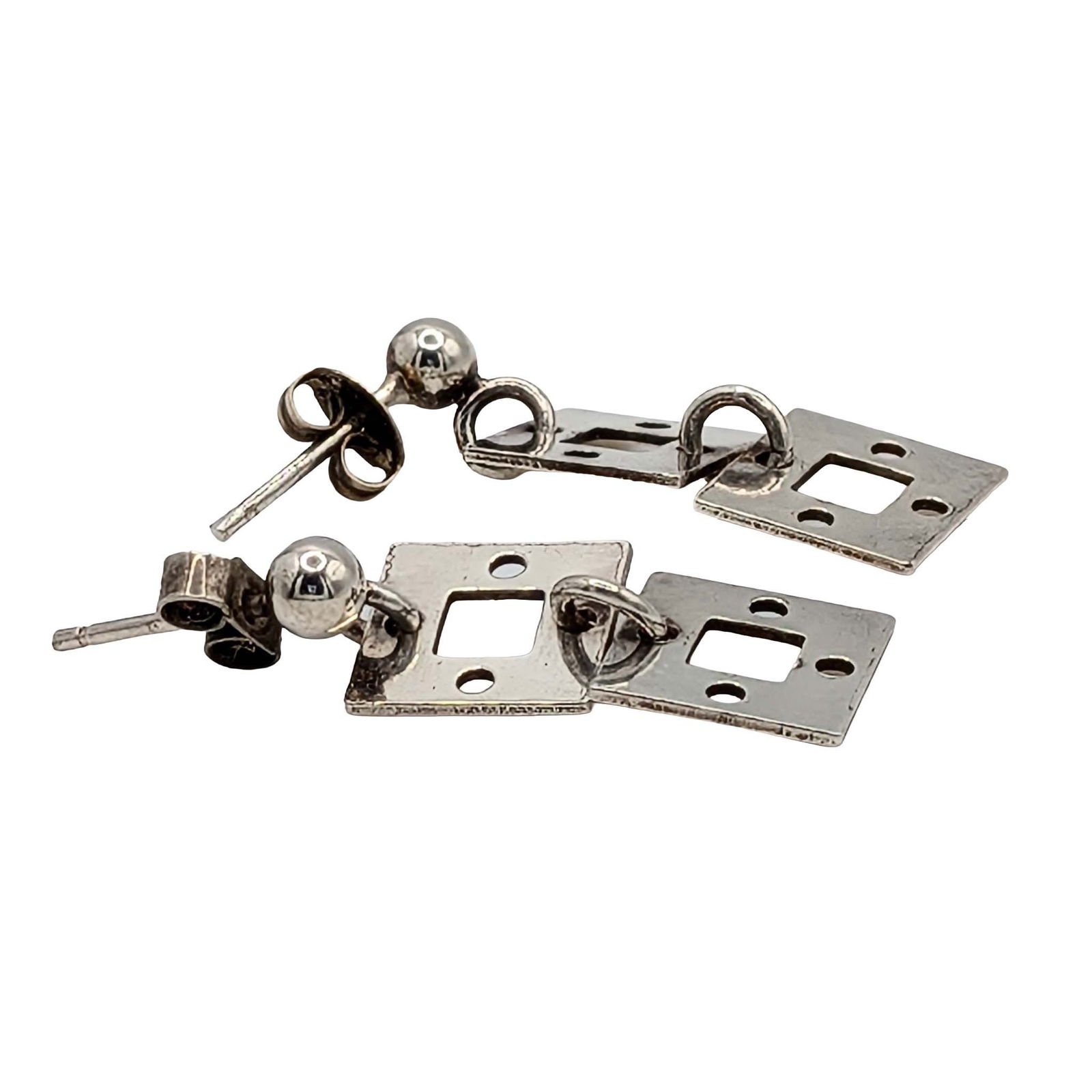 Sterling Silver Dangle Square Stud Earrings - 2