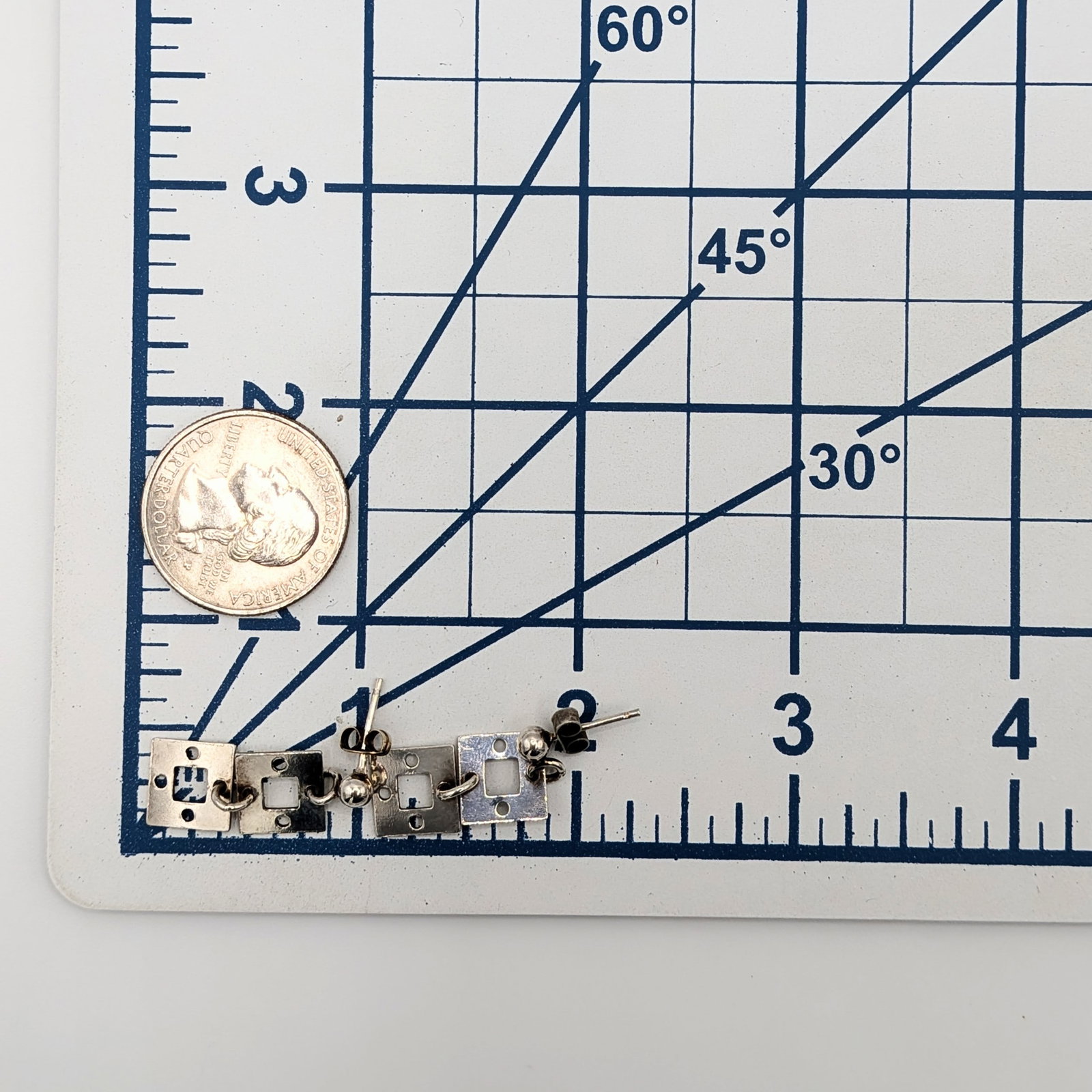 Sterling Silver Dangle Square Stud Earrings - 3