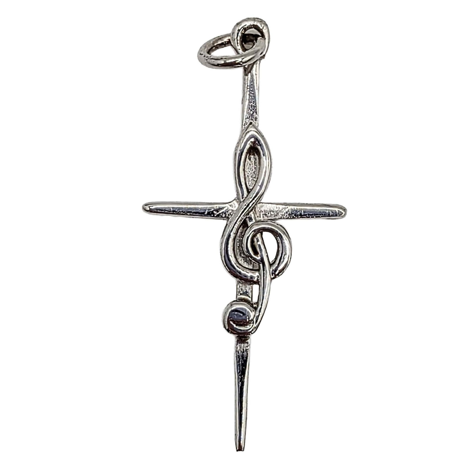 Sterling Silver Treble Clef Cross Pendant: Sterling Silver Treble Clef Cross Pendant. Unsigned. .6g