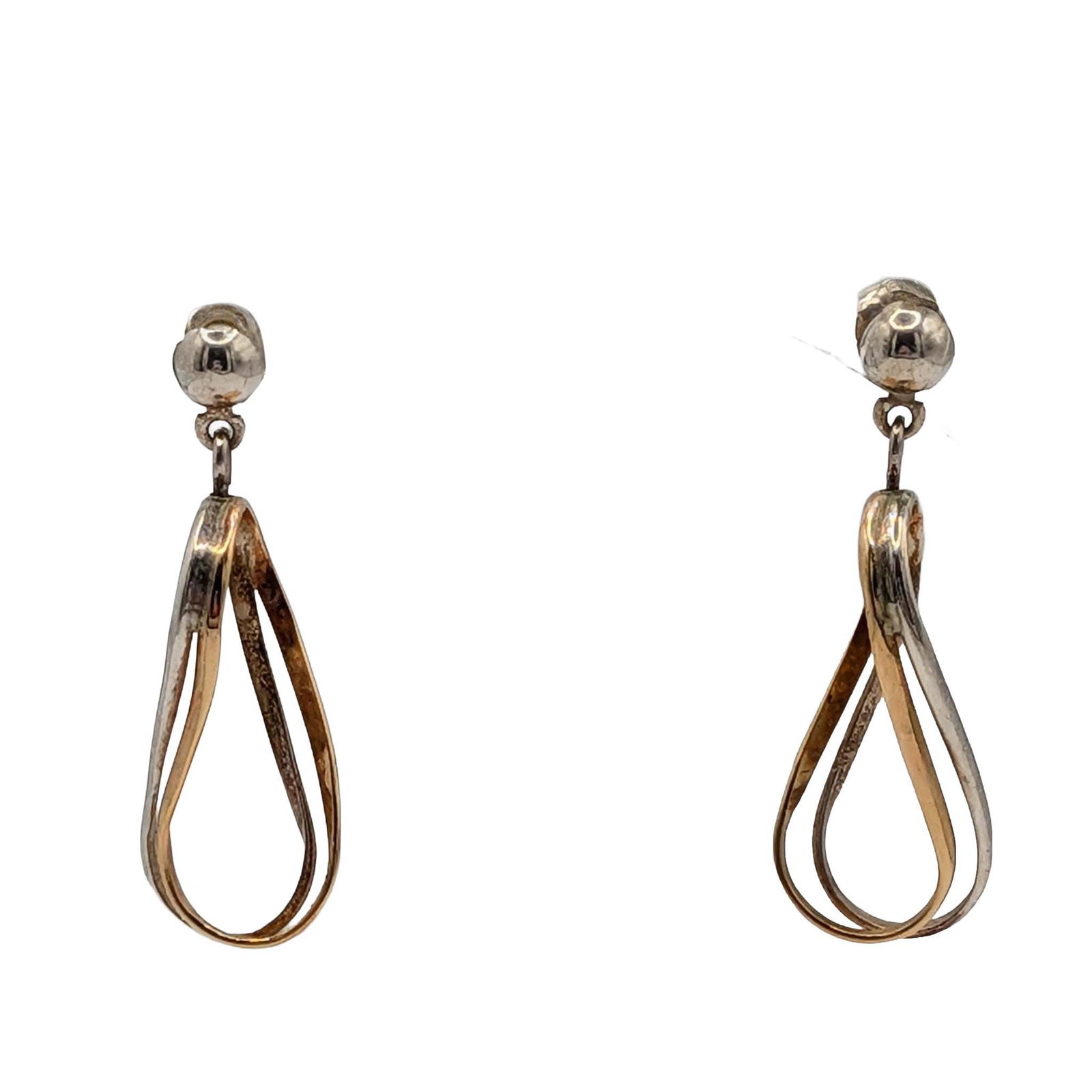 Gold Over Sterling Silver Twisted Dangle Hoop Stud Earrings: Gold Over Sterling Silver Twisted Dangle Hoop Stud Earrings. Unsigned. 2.1g