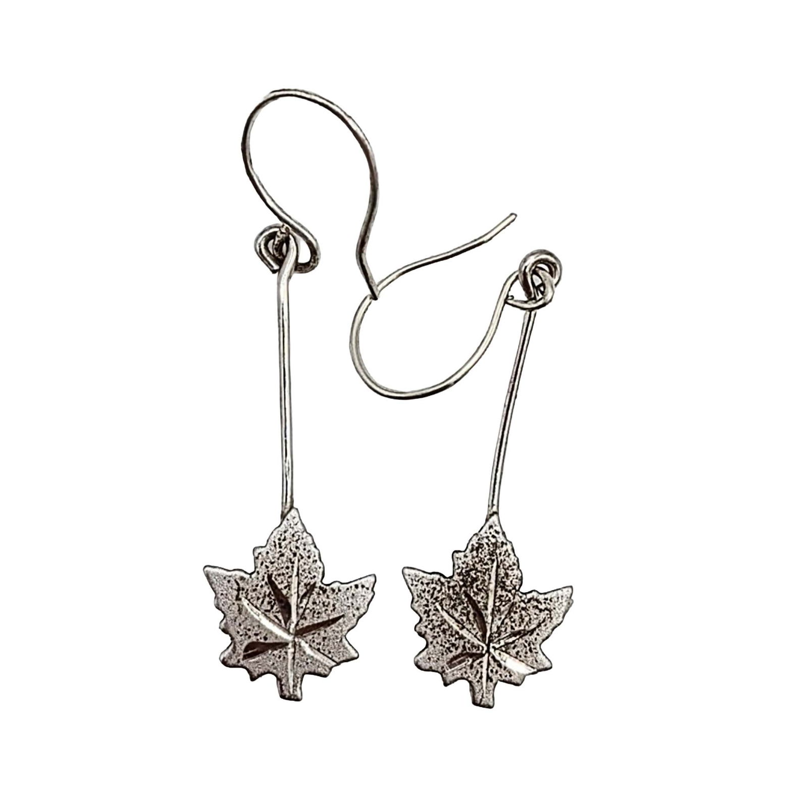 Enco Sterling Silver Maple Leaf Dangle Earrings: Enco Vintage Sterling Silver Maple Leaf Dangle Earrings. Signed Sterling E. 1.1g