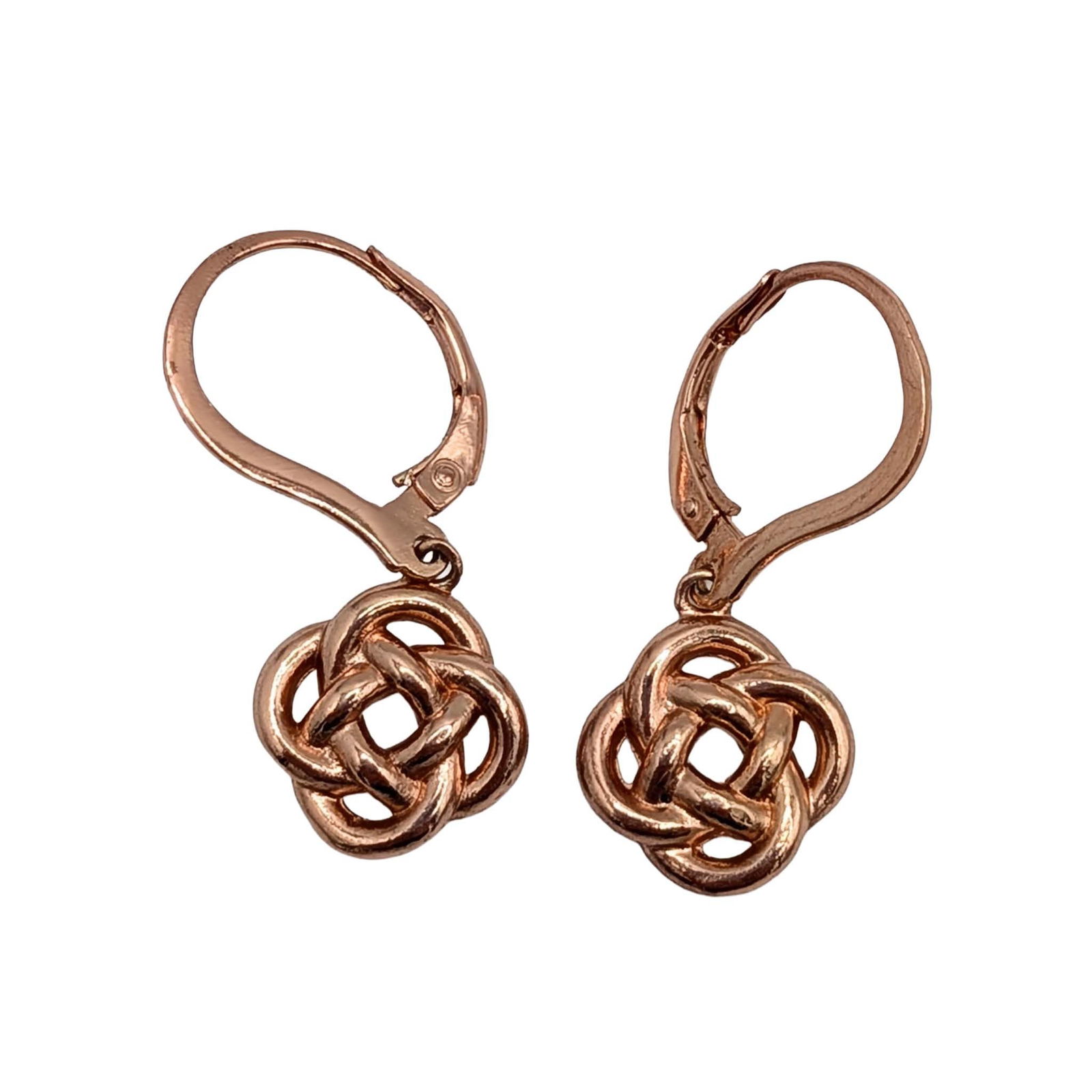 Signed Rose Gold Over Silver Celtic Knot Drop Earrings: Signed Rose Gold Over Sterling Silver Celtic Knot Drop Dangle Earrings. Signed FAS 925 Italy. 4g