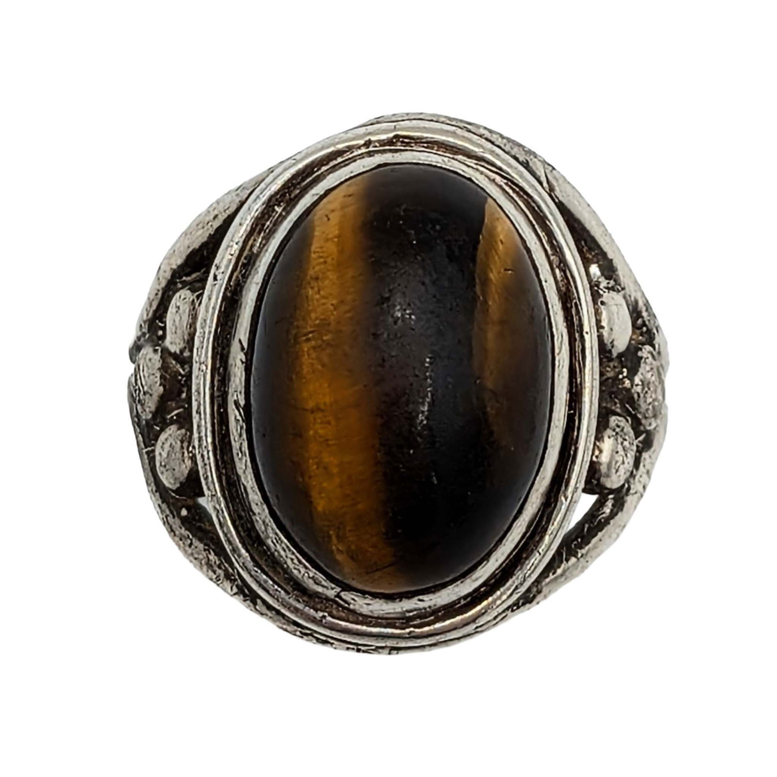 Vintage Sterling Silver Tigers Eye Oval Ring: Vintage Sterling Silver, Tigers Eye Oval Ring. Size 6. Unsigned. 5.2g