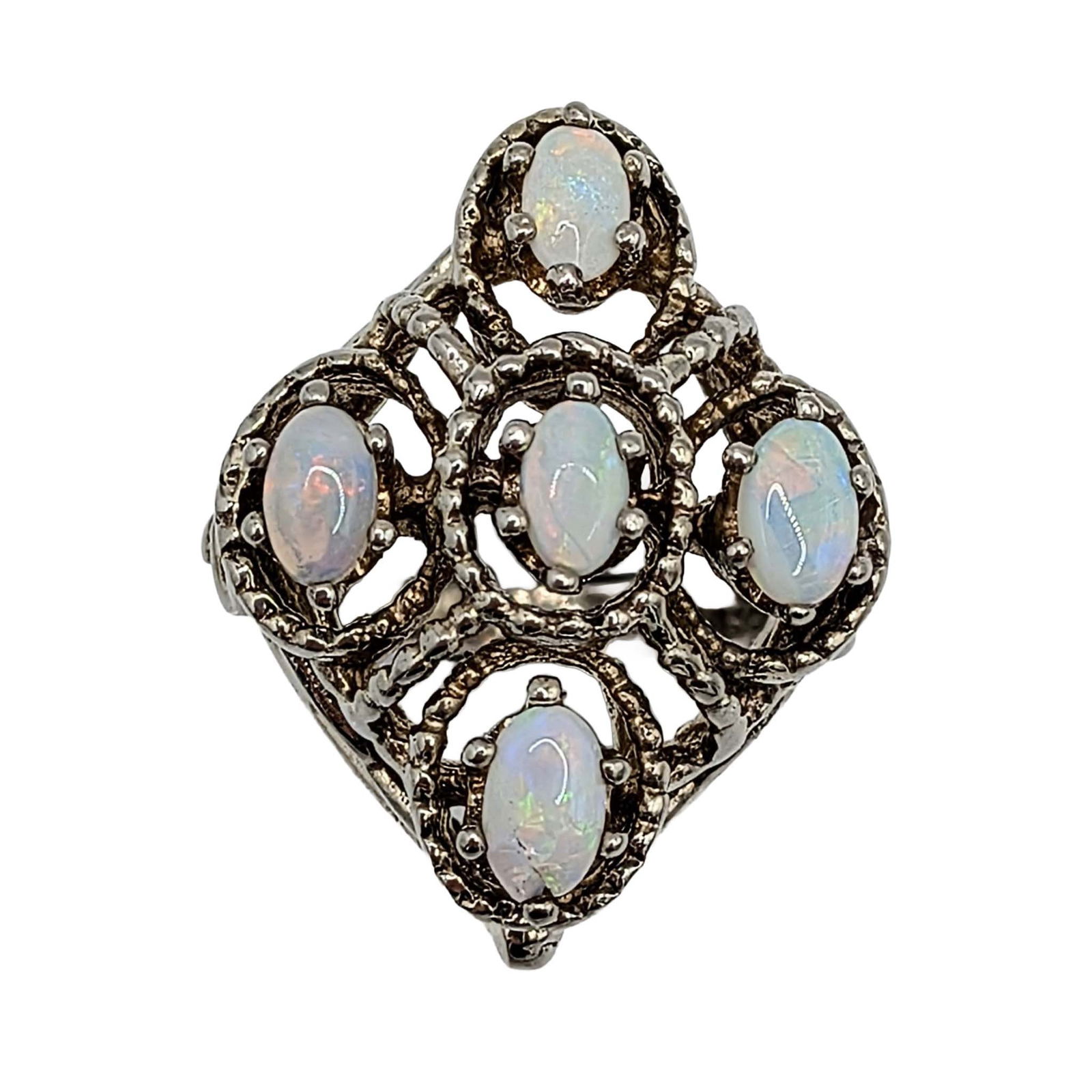 Vintage Sterling Silver Opal 5 Stone Cocktail Ring: Vintage Sterling Silver, Opal 5 Stone Cocktail Ring. Size 6. Signed S/S Sterling. 7.8g