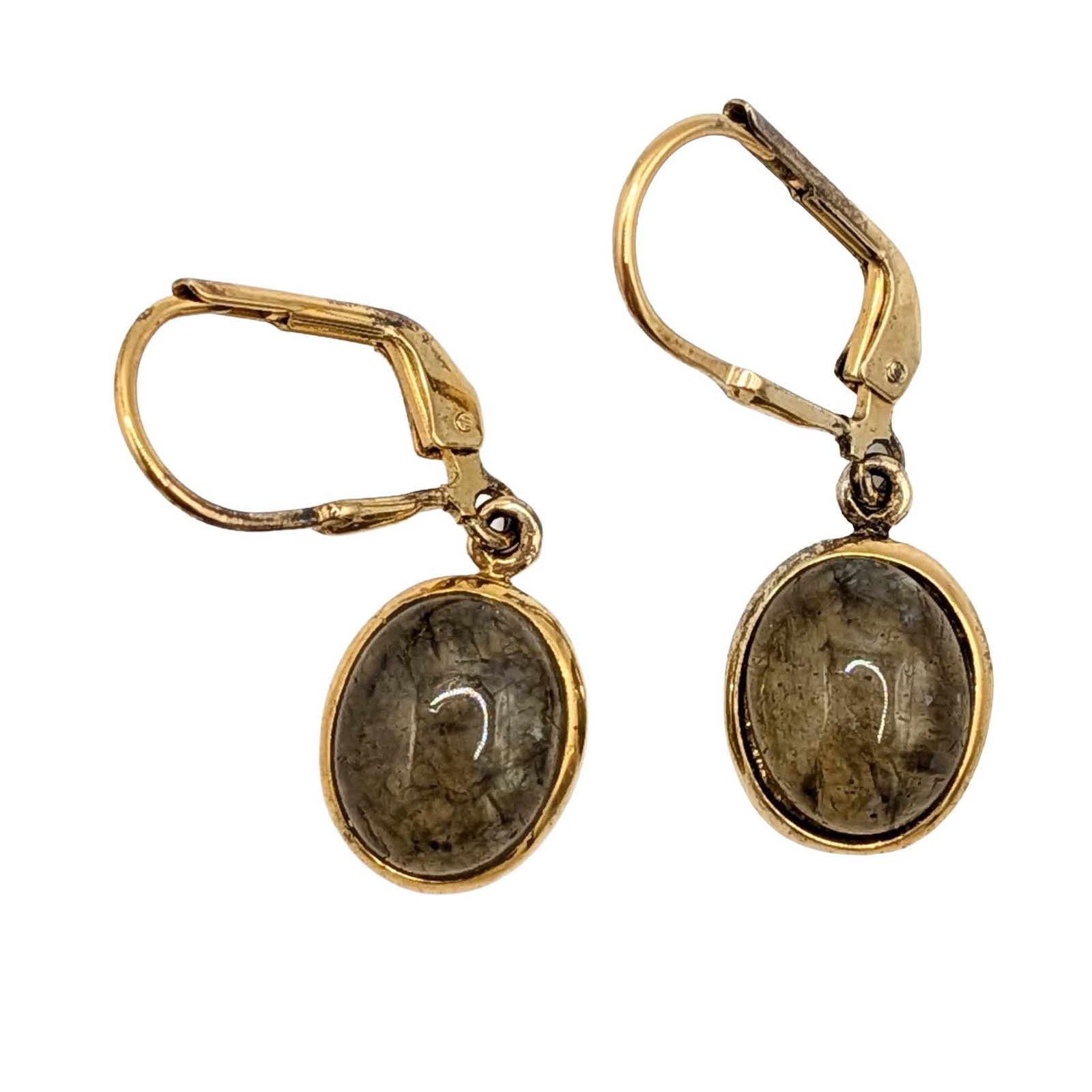 Signed Gold Over Sterling Silver Labradorite Drop Earrings: Signed Gold Over Sterling Silver, Labradorite Drop Dangle Earrings. Signed HK BV 925. 2.6g