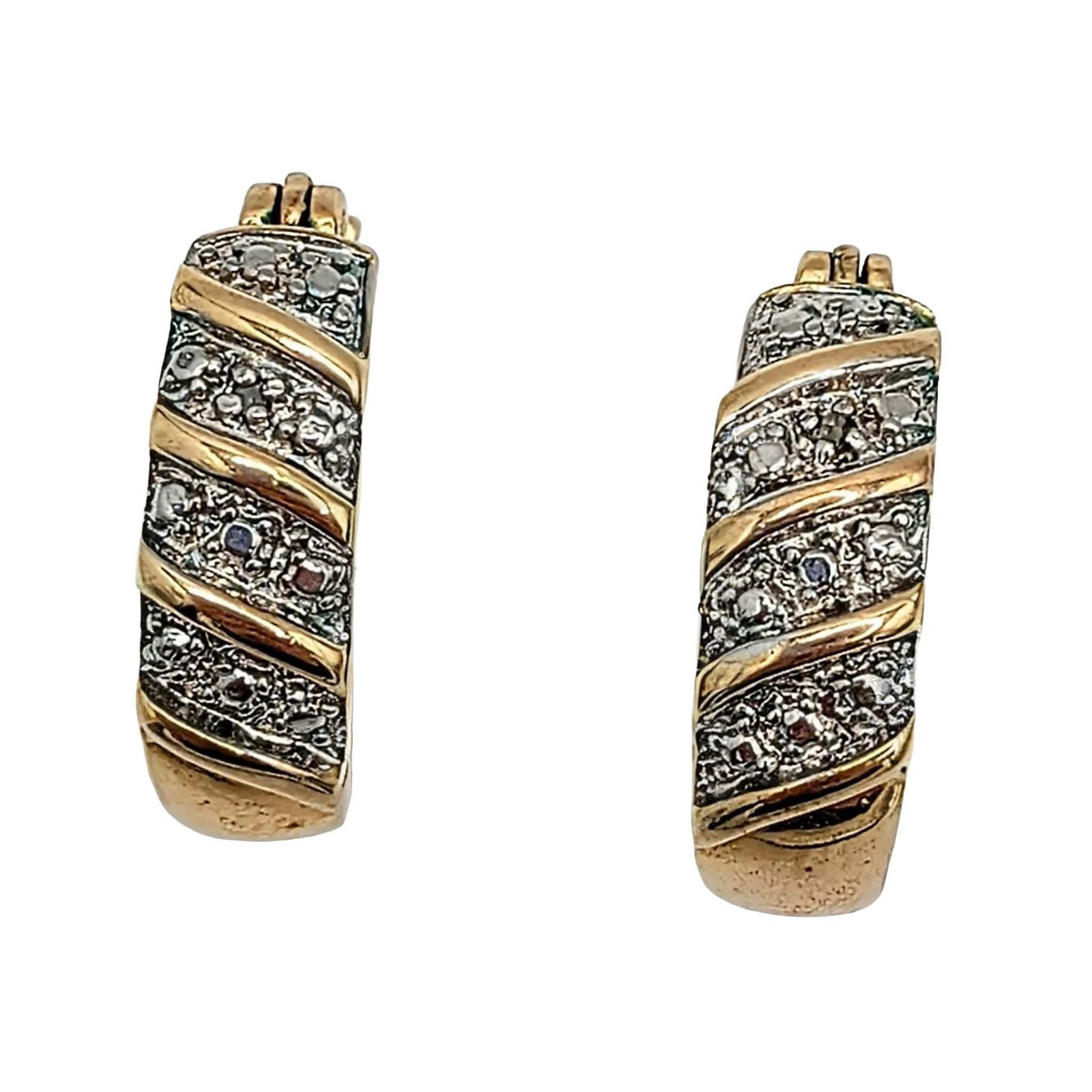 Ross Simons Gold Over Sterling Silver Diamond Hoop Earrings: Ross Simons Gold Over Sterling Silver, Diamond Hoop Earrings. Signed 925 R China. 4.5g