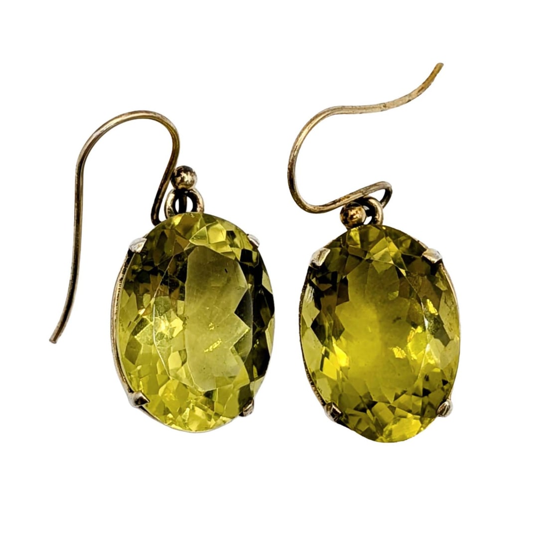 Gold Over Sterling Silver Lime Spinel Oval Dangle Earrings: Gold Over Sterling Silver, Lime Spinel Oval Dangle Earrings. Signed 925. 9.3g