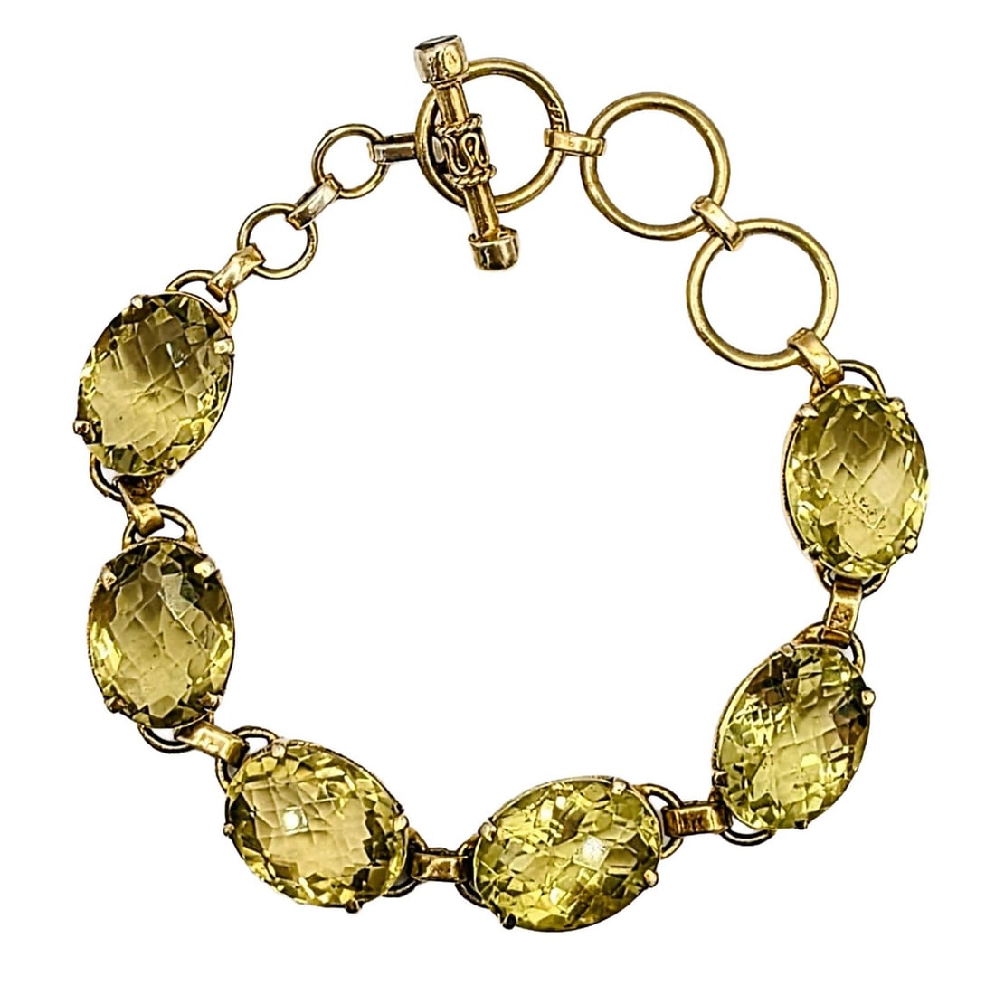Gold Over Sterling Silver Citrine Oval Link Toggle Bracelet: Gold Over Sterling Silver, Citrine Oval Link Toggle Bracelet. 8-9,5in Length (adjustable) Signed 925. 33.2g