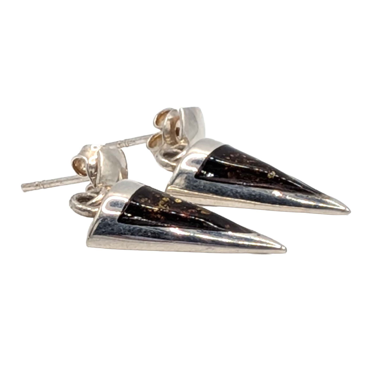 Polish Sterling Silver Amber Modern Triangle Stud Earrings: Polish Sterling Silver, Amber Modern Triangle Stud Earrings. Signed 925. 4.2g
