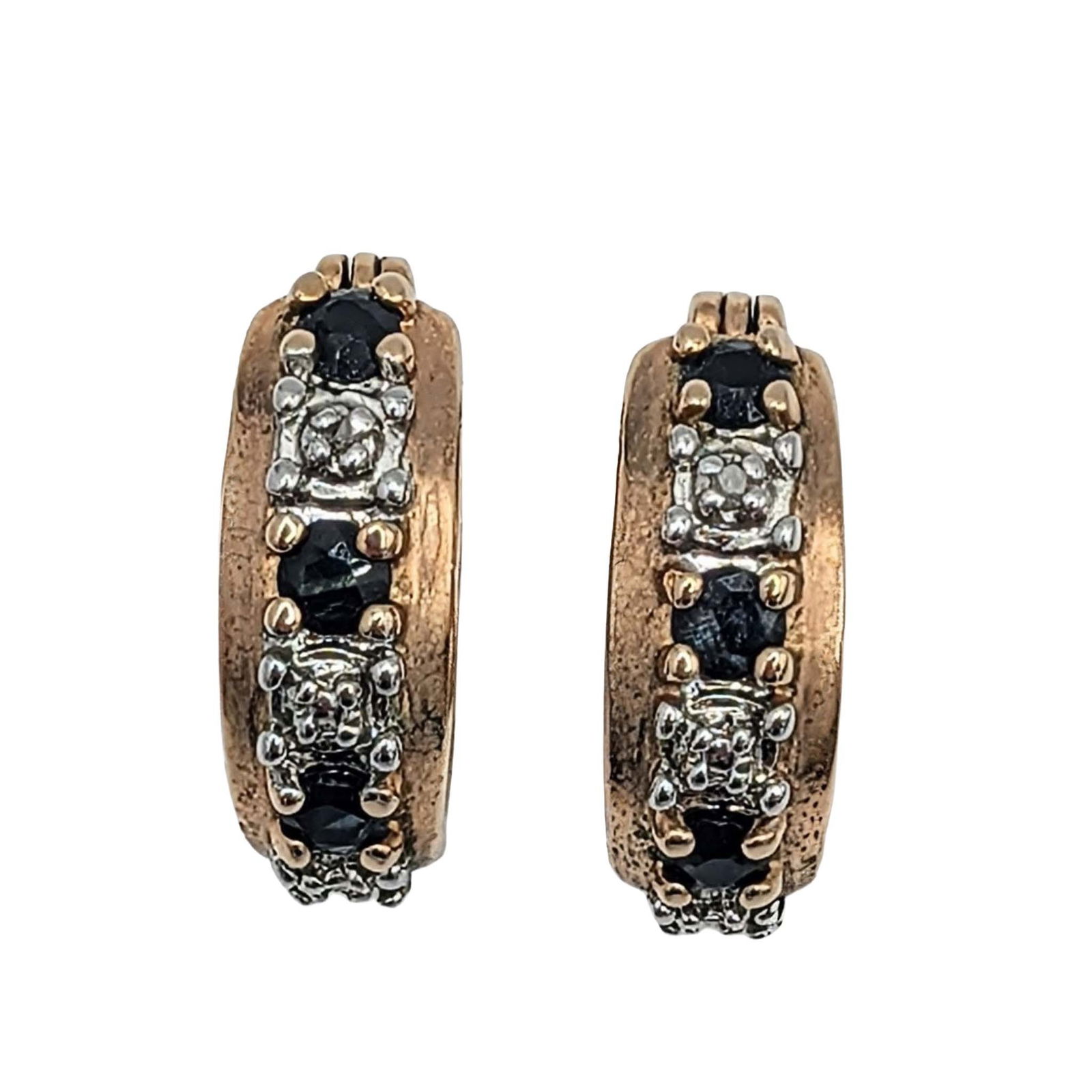 Ross Simons Gold Over Sterling Silver Diamond Sapphire Hoop Earrings: Ross Simons Gold Over Sterling Silver, Diamond, Sapphire Hoop Earrings. Signed R 925 China. 4.3g