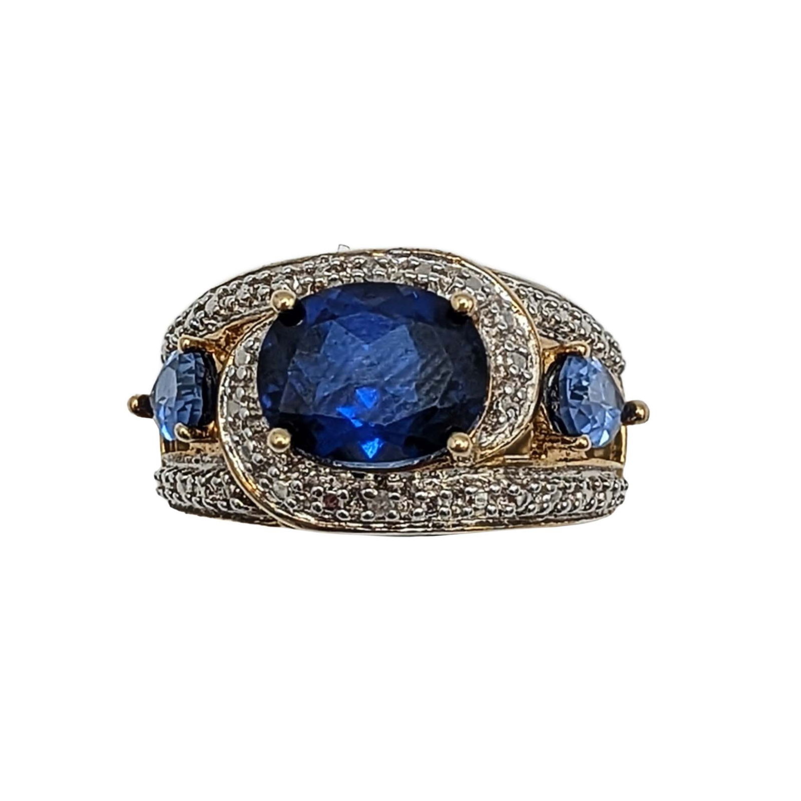 Ross Simons Gold Over Sterling Silver Diamond Sapphire Ring: Ross Simons Gold Over Sterling Silver, Diamond, Sapphire Wide Band Ring. Size 8. Signed R 925 China. 6.2g