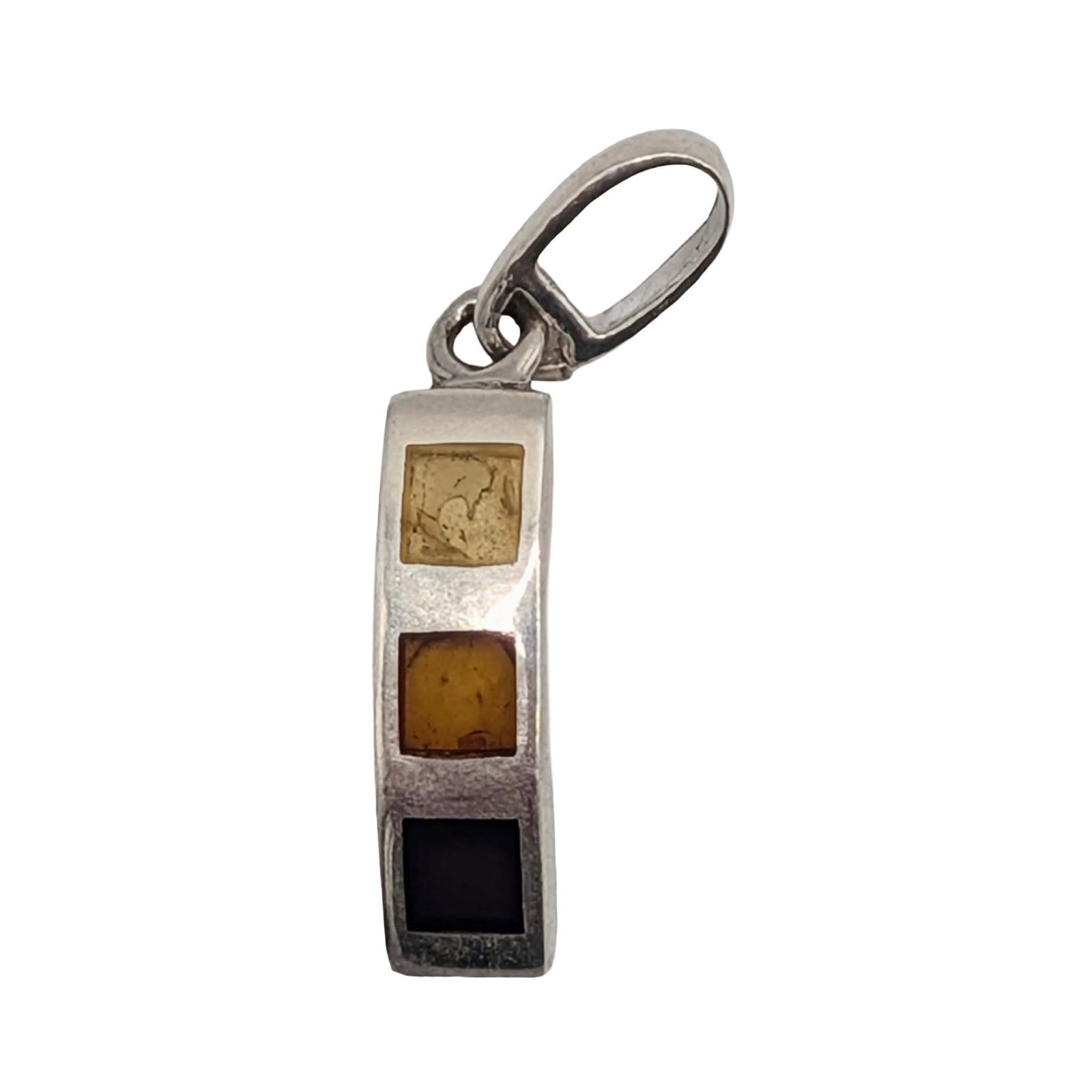 Polish Sterling Silver Amber Tri Color Inlay Pendant: Polish Sterling Silver Amber Tri Color Inlay Bar Pendant. Signed 925. 3g